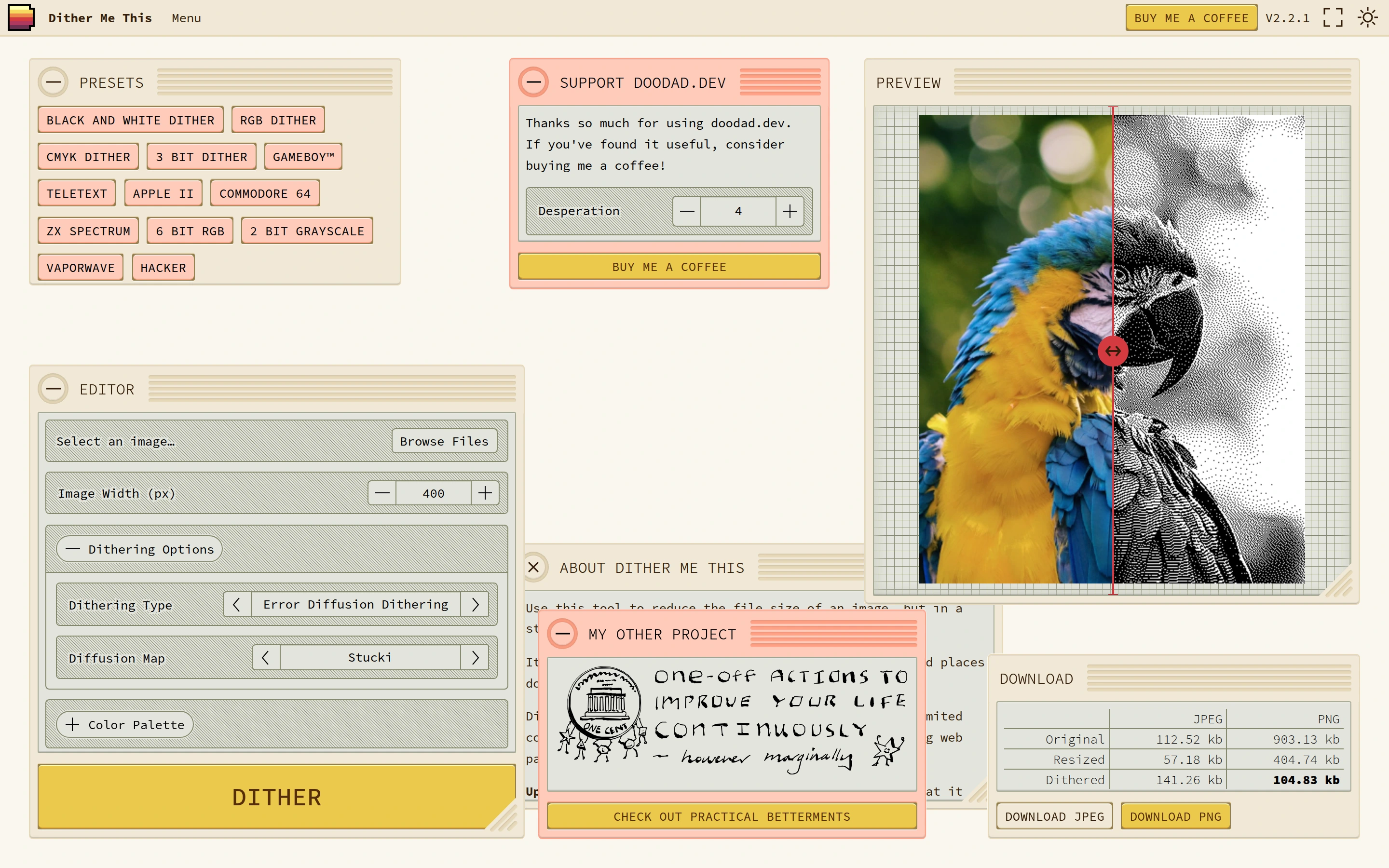 Dither Me This — Image dither — captured interface