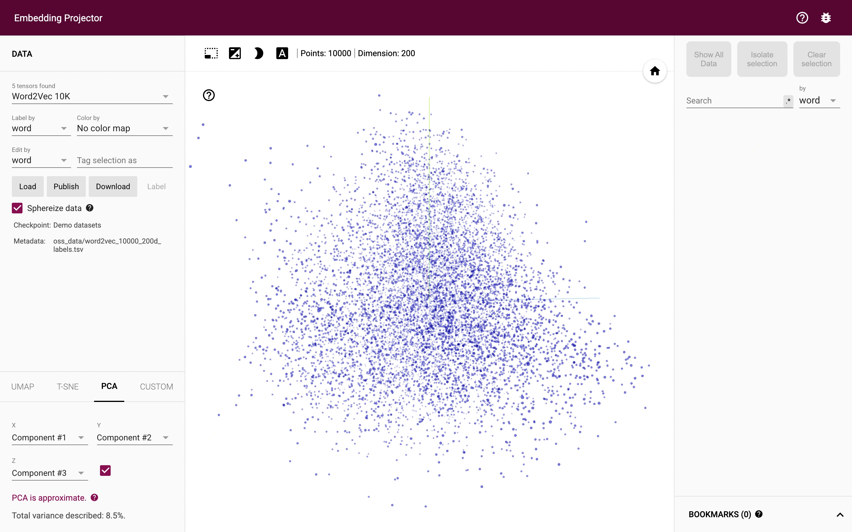 Embedding Projector — Vector exploration — captured interface