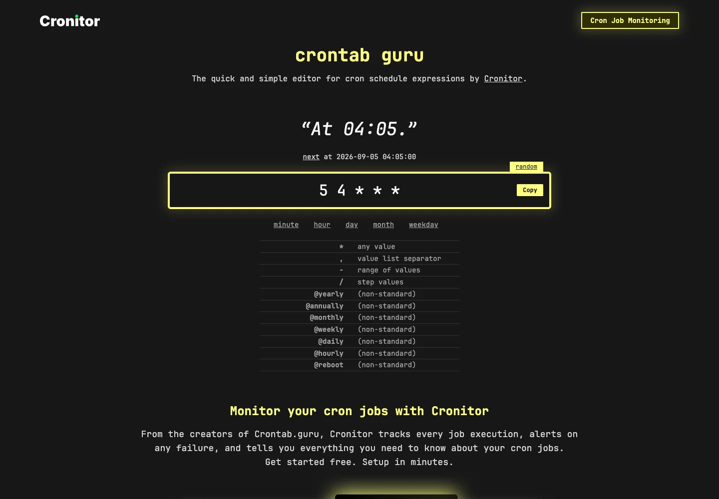 Crontab.guru — Schedule editor — captured interface