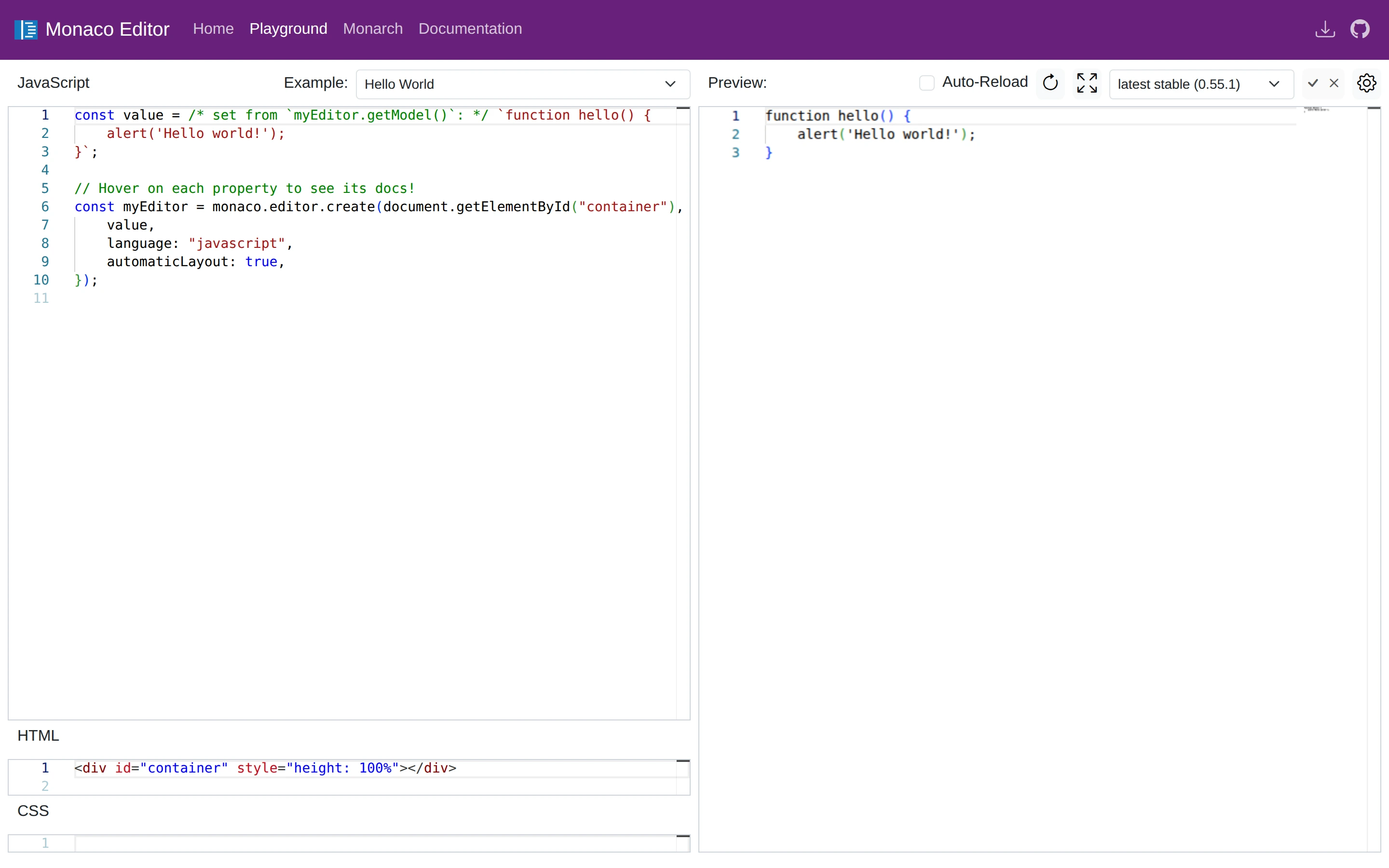 Monaco — Code editor — captured interface