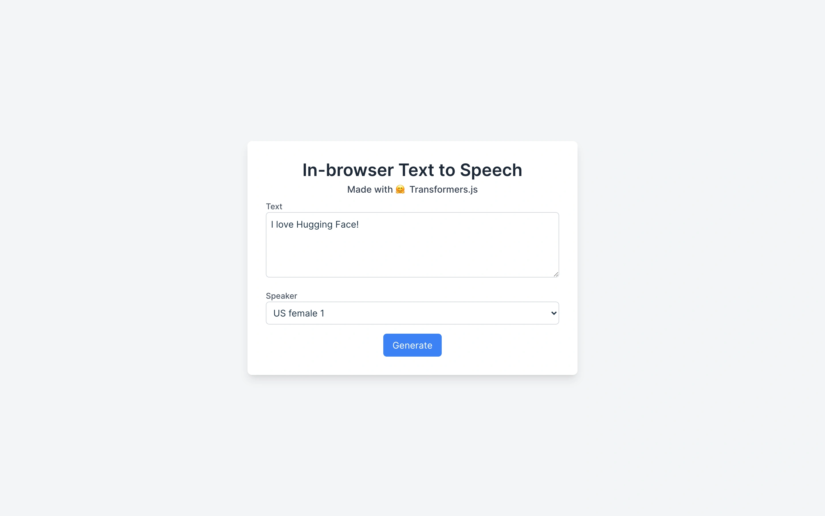 Transformers.js — Speech demo — captured interface