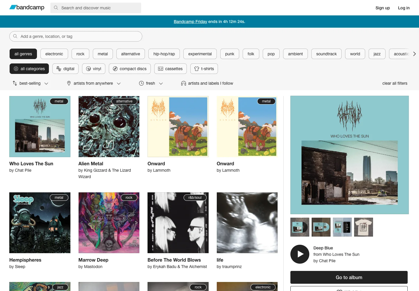 Bandcamp — Music discovery — captured interface