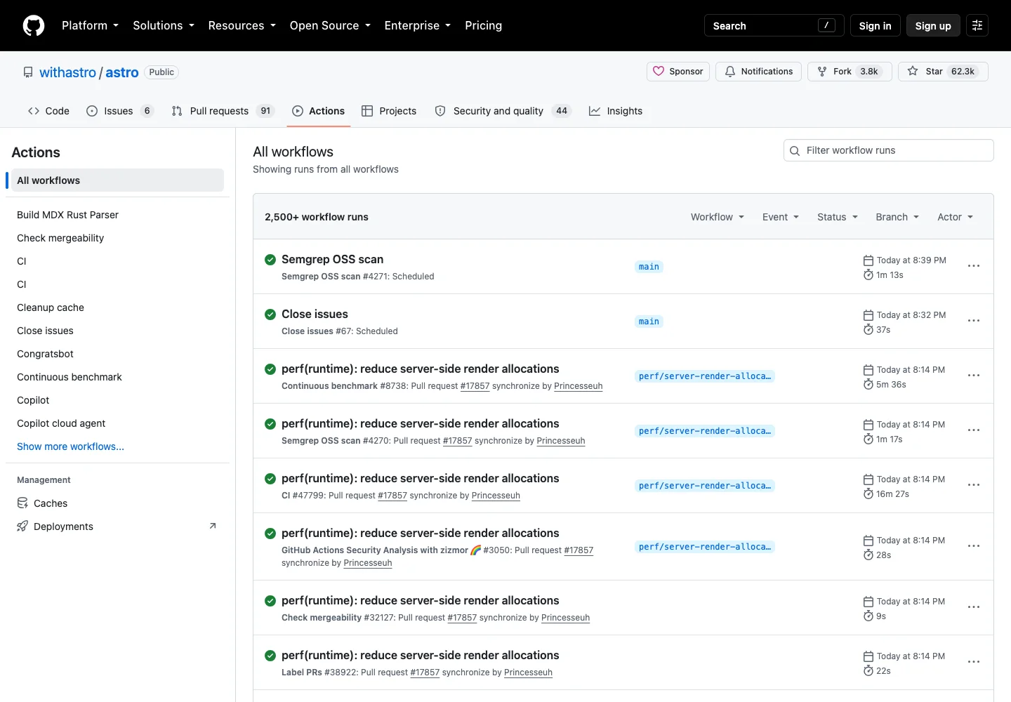 GitHub — Workflow runs — captured interface