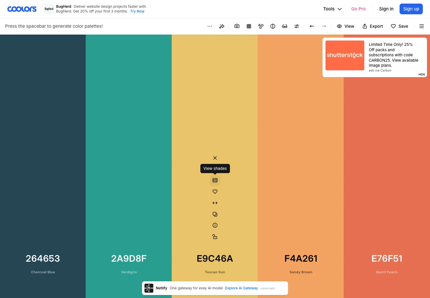 Coolors — Palette generator — captured interface