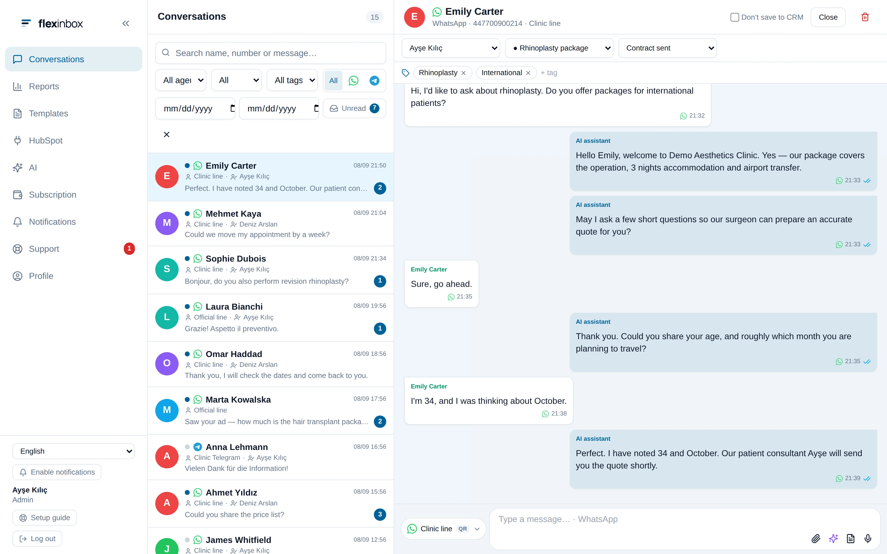 FlexInbox — Conversation and CRM panel — captured interface