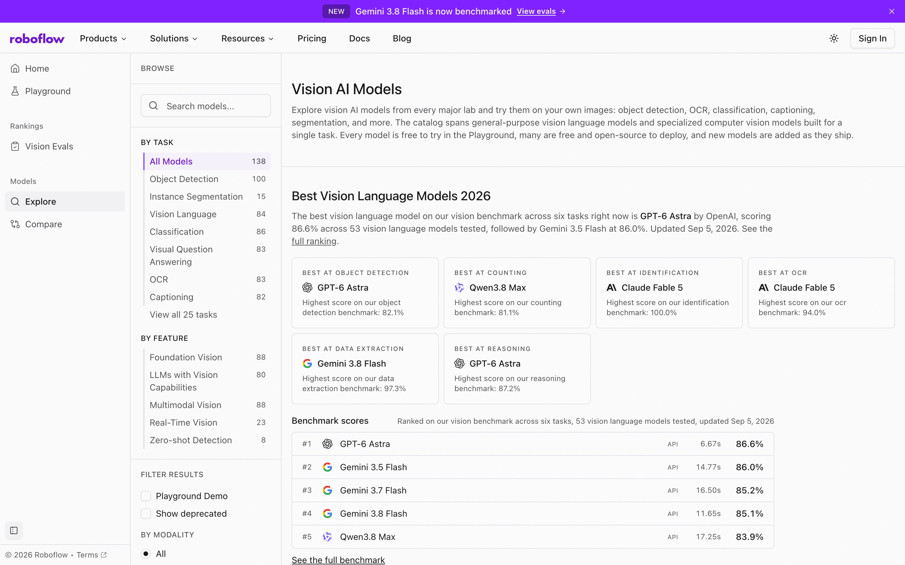 Roboflow — Vision model catalog — captured interface