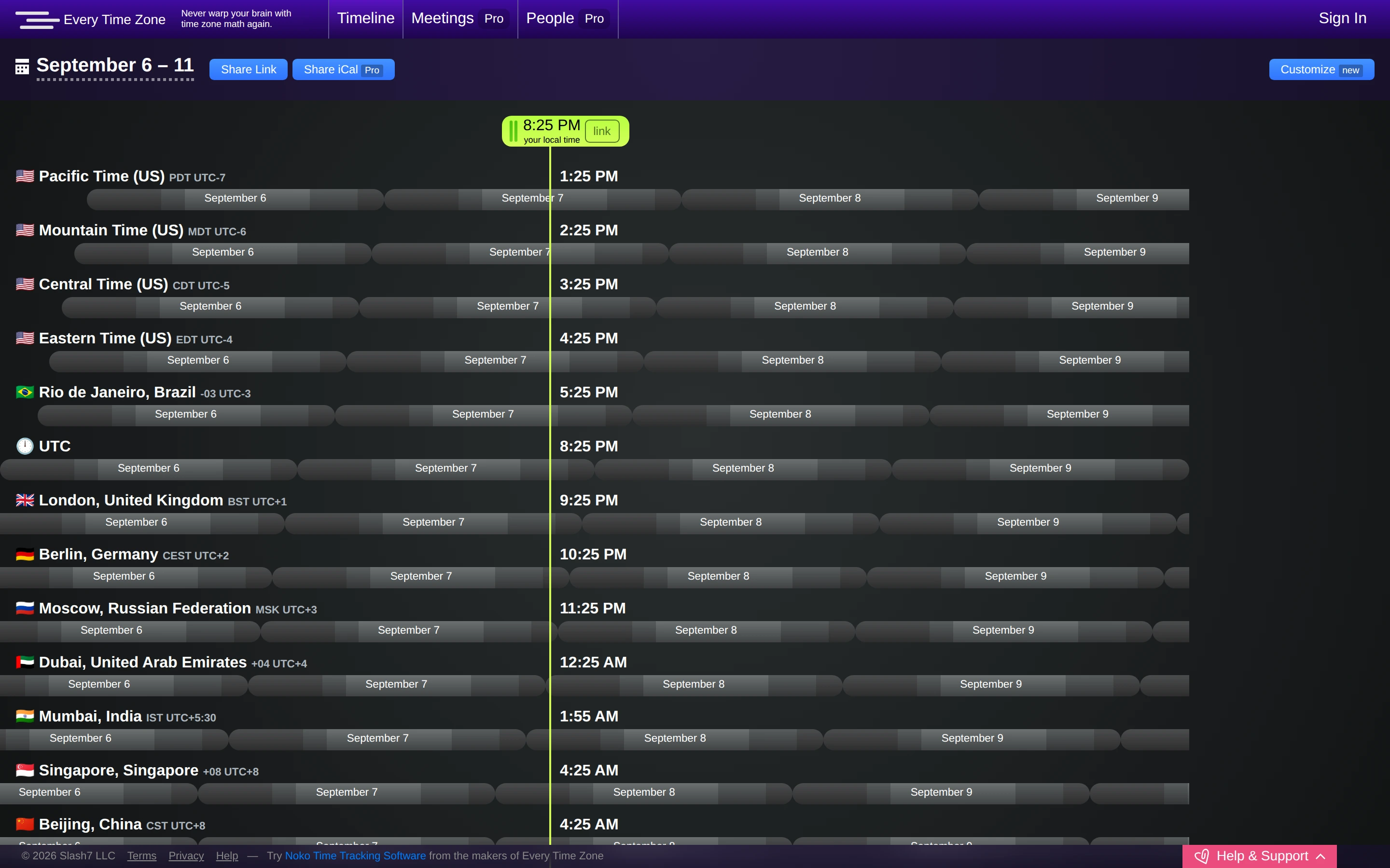 Every Time Zone — Timeline — captured interface