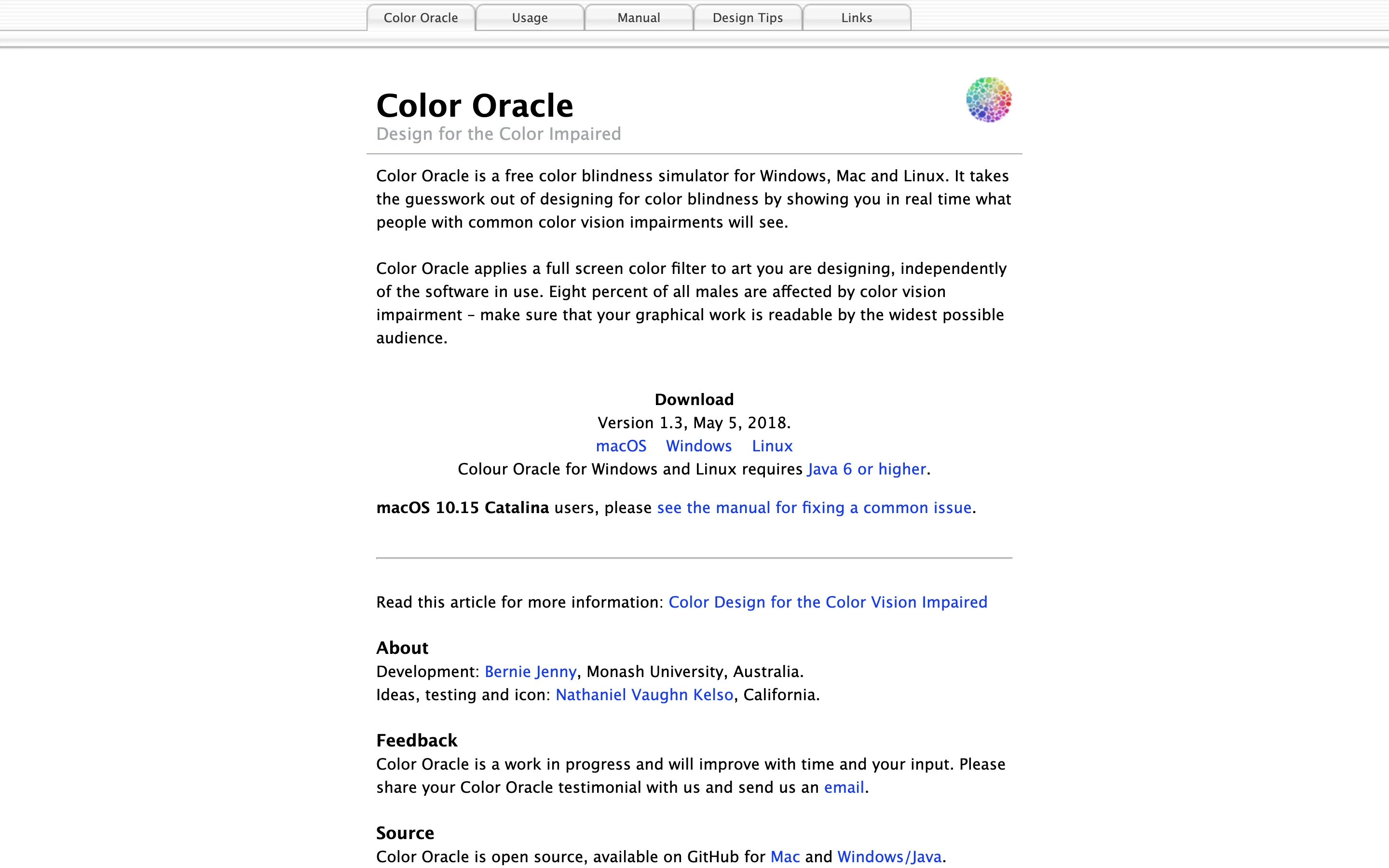 Color Oracle — captured interface