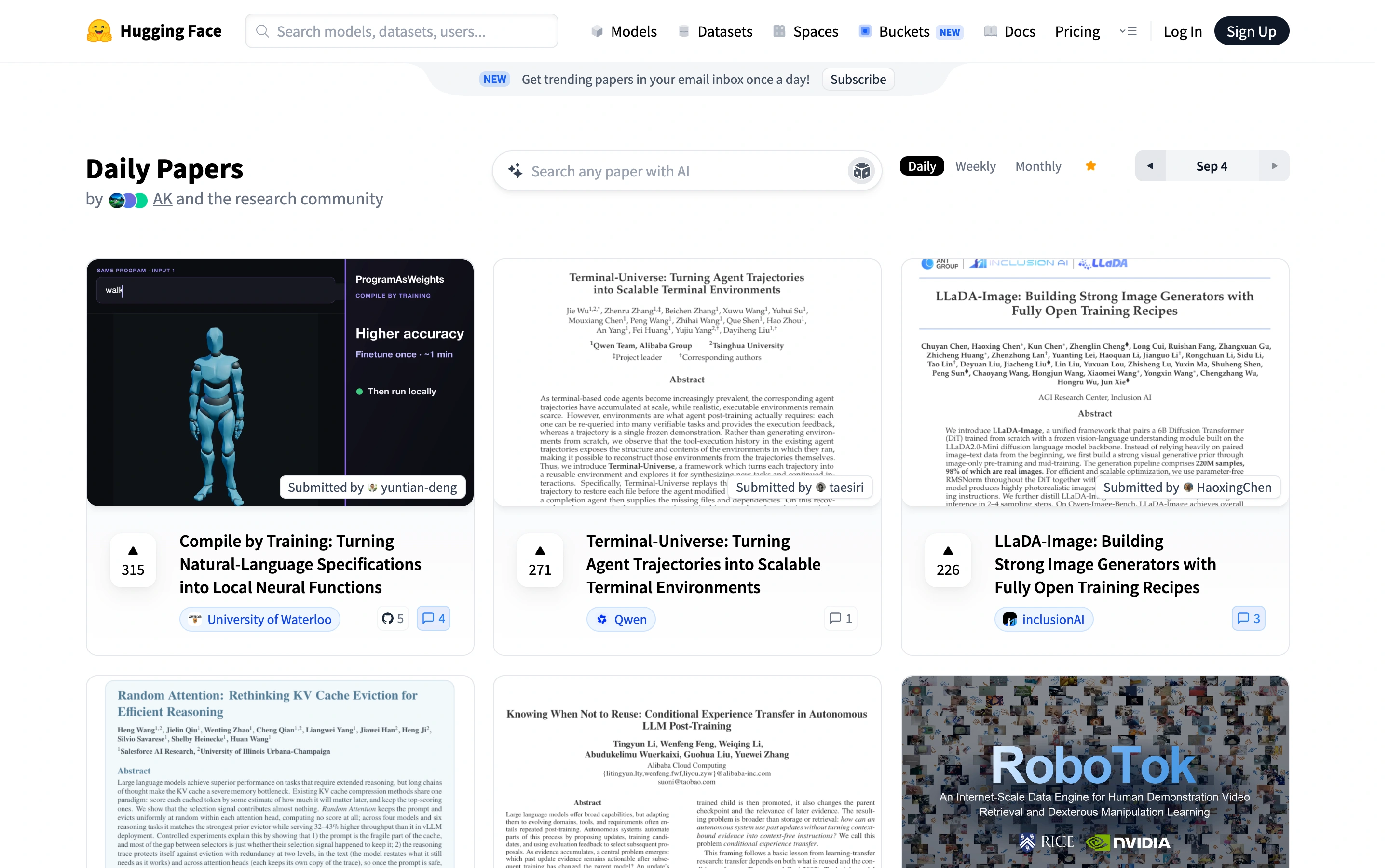 Hugging Face — Daily papers — captured interface
