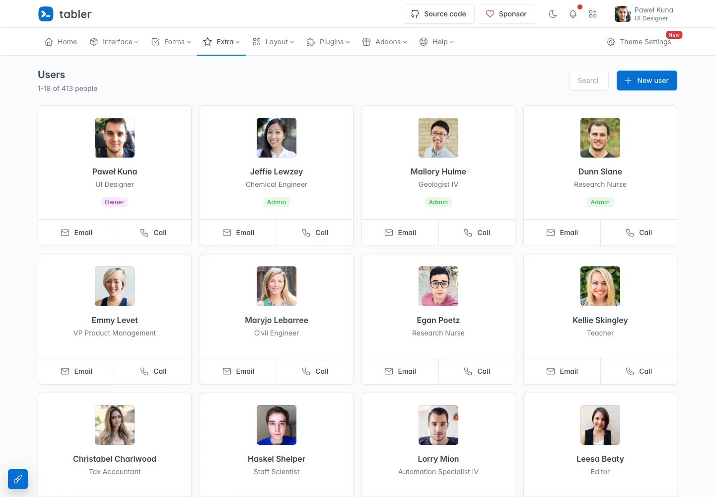 Tabler — People directory — captured interface