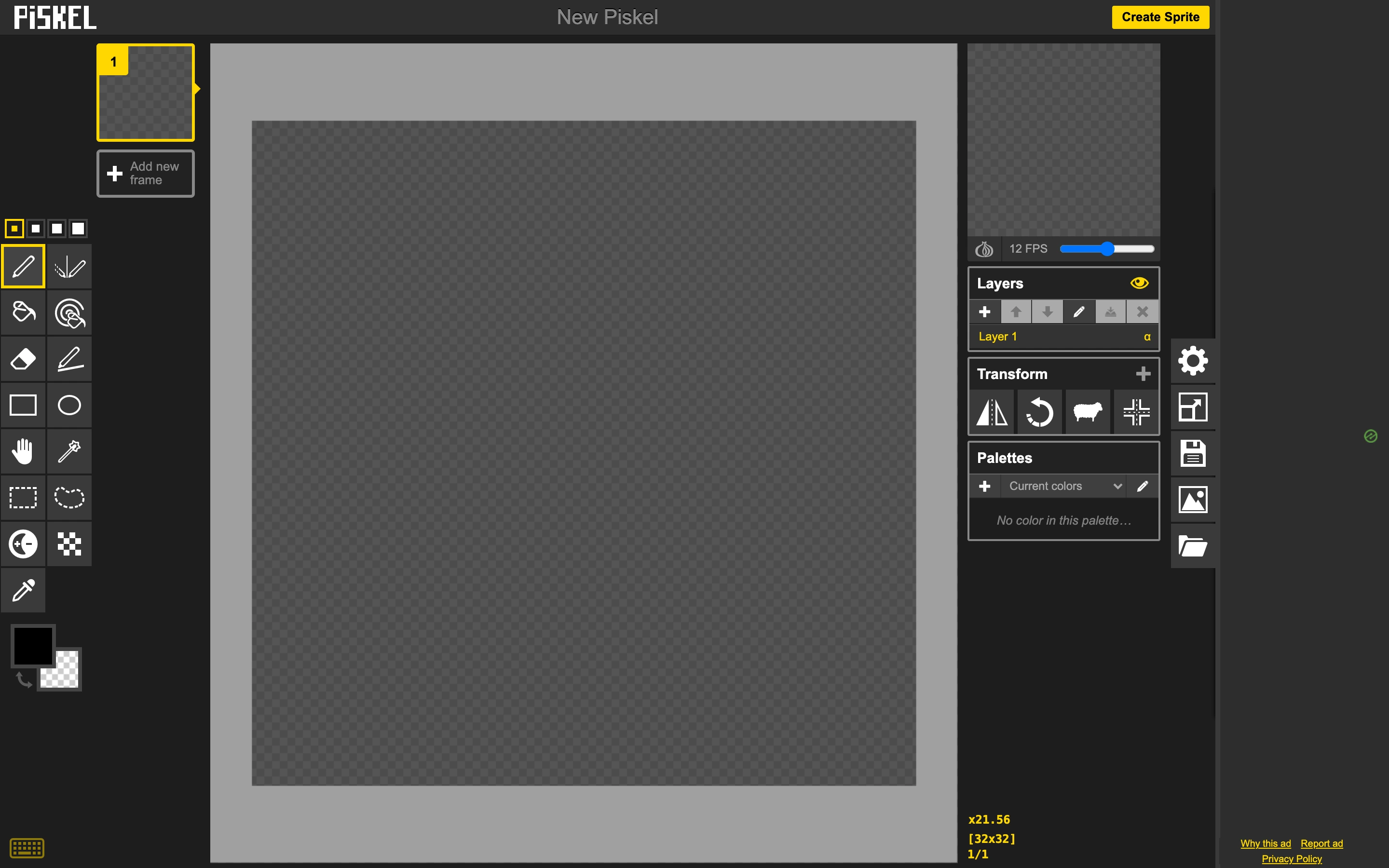 Piskel — New sprite — captured interface