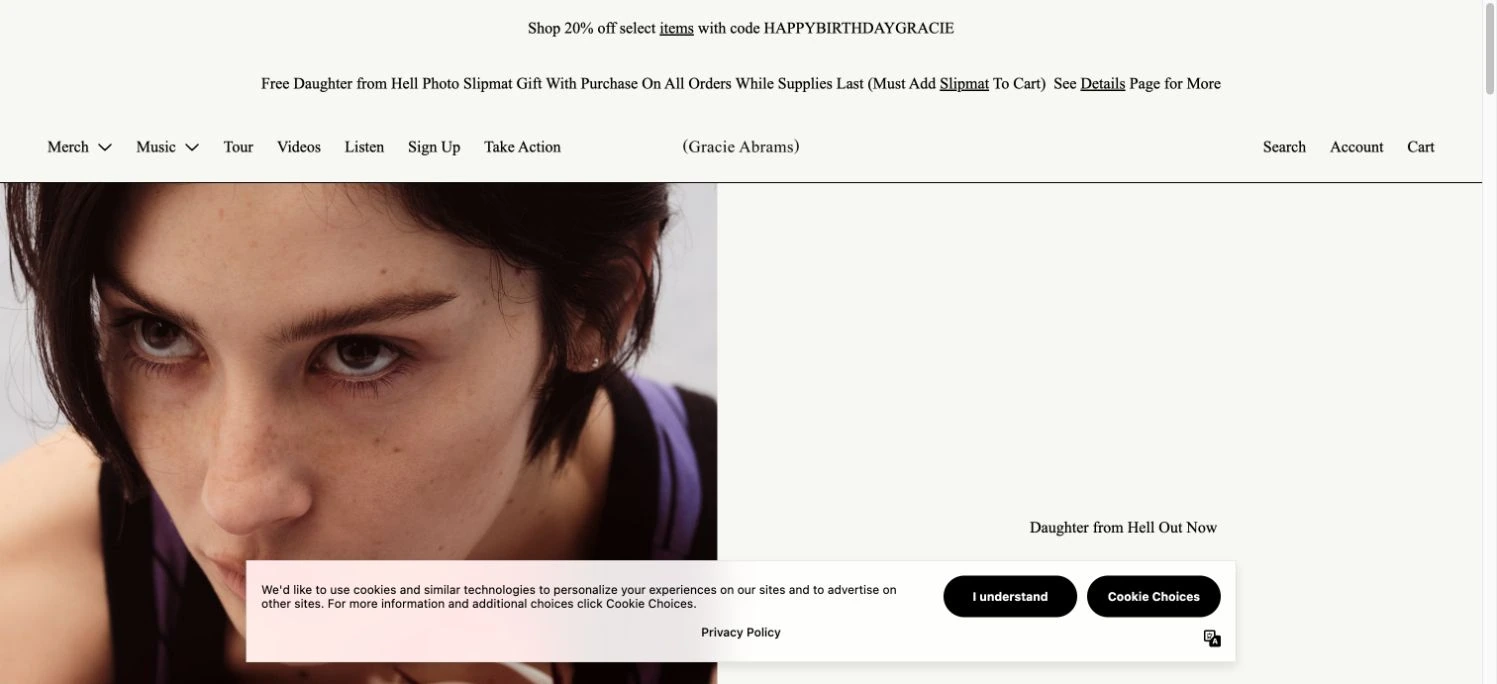 Gracie Abrams — Official store — captured interface