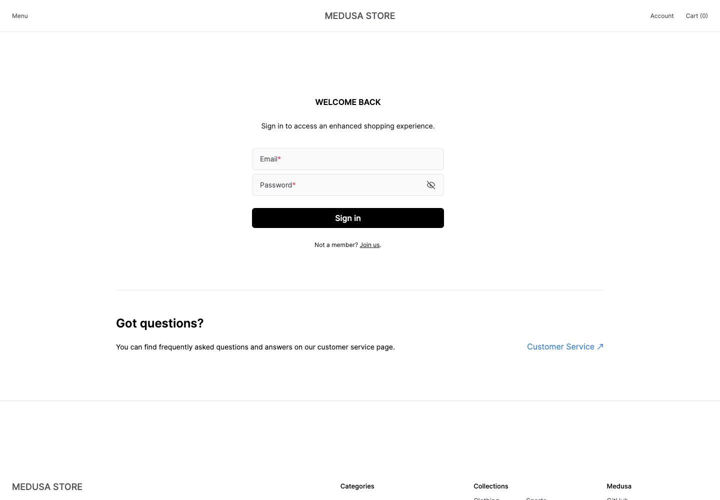 Medusa — Customer sign in — captured interface