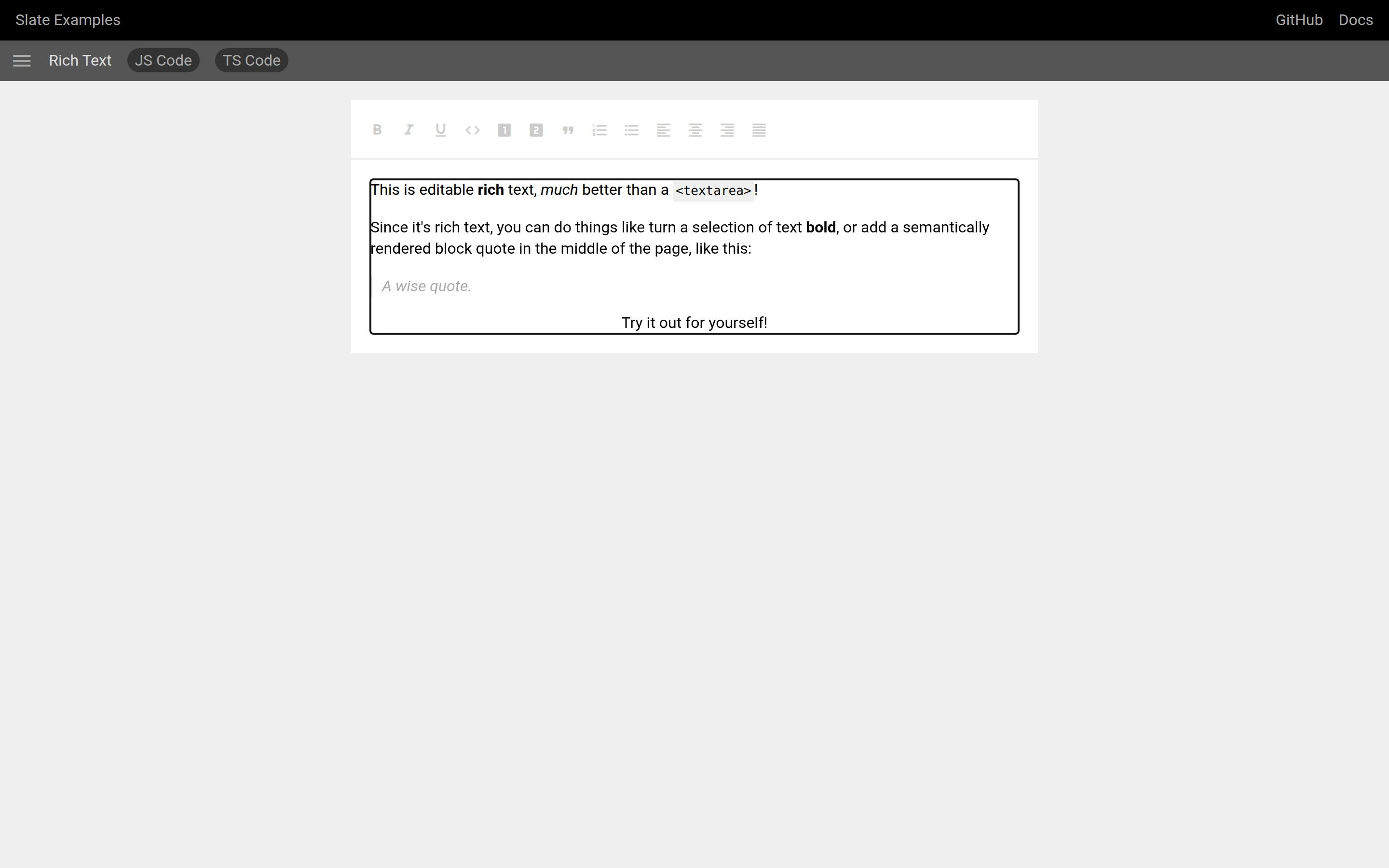 Slate — Rich text demo — captured interface