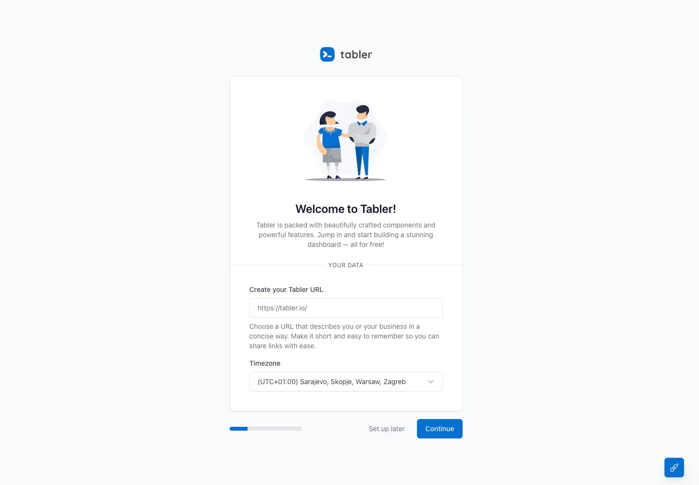 Tabler — Setup wizard — captured interface