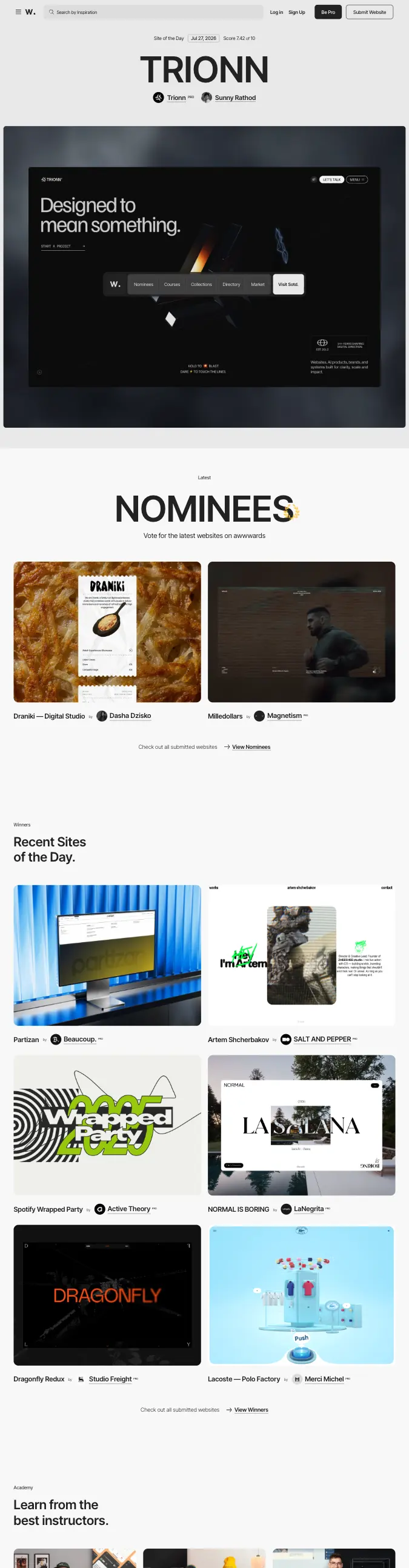 Awwwards — captured interface