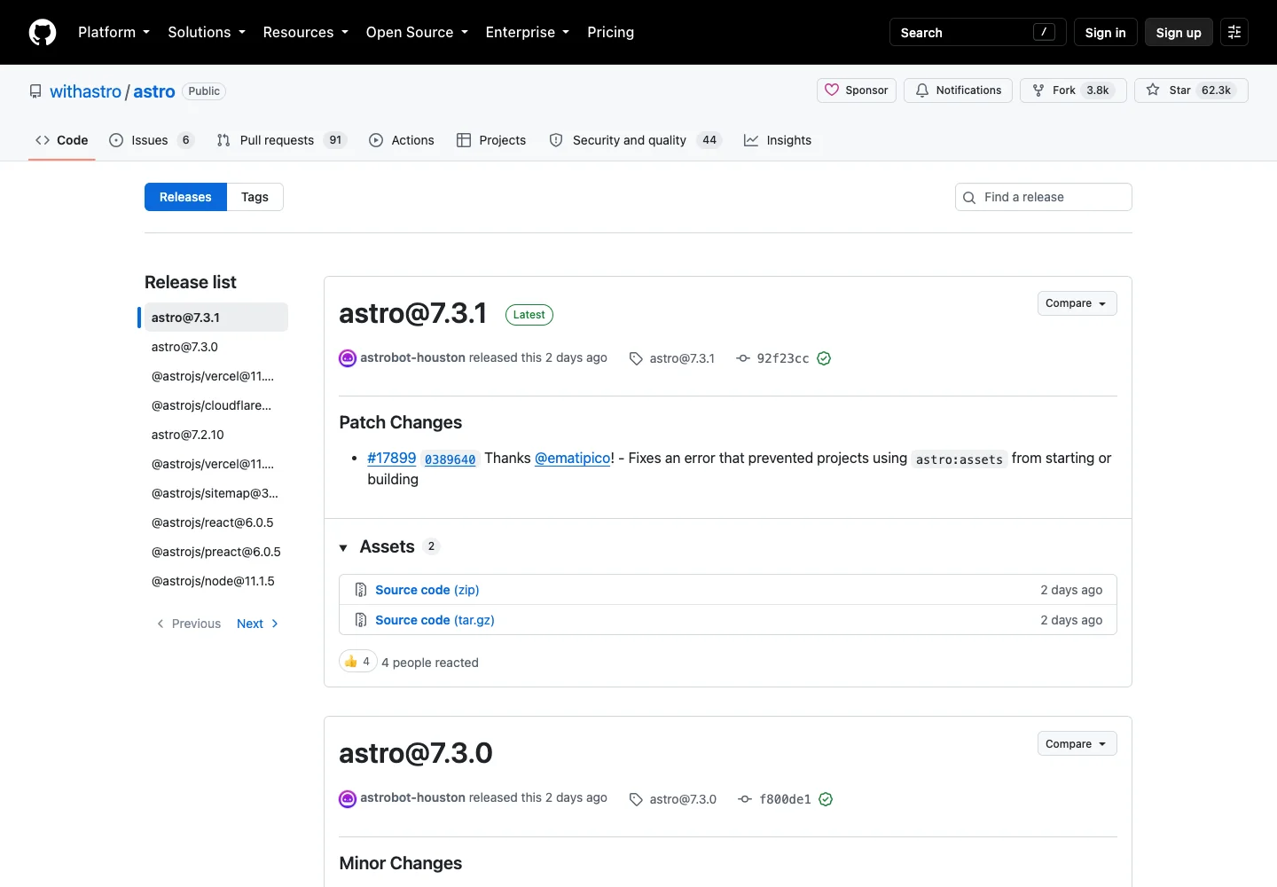 GitHub — Release history — captured interface