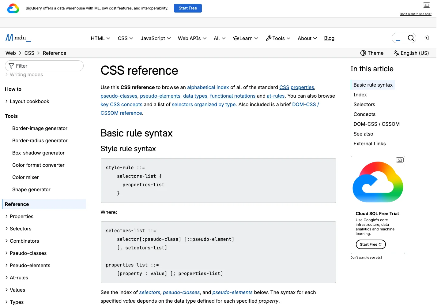 MDN — CSS reference — captured interface