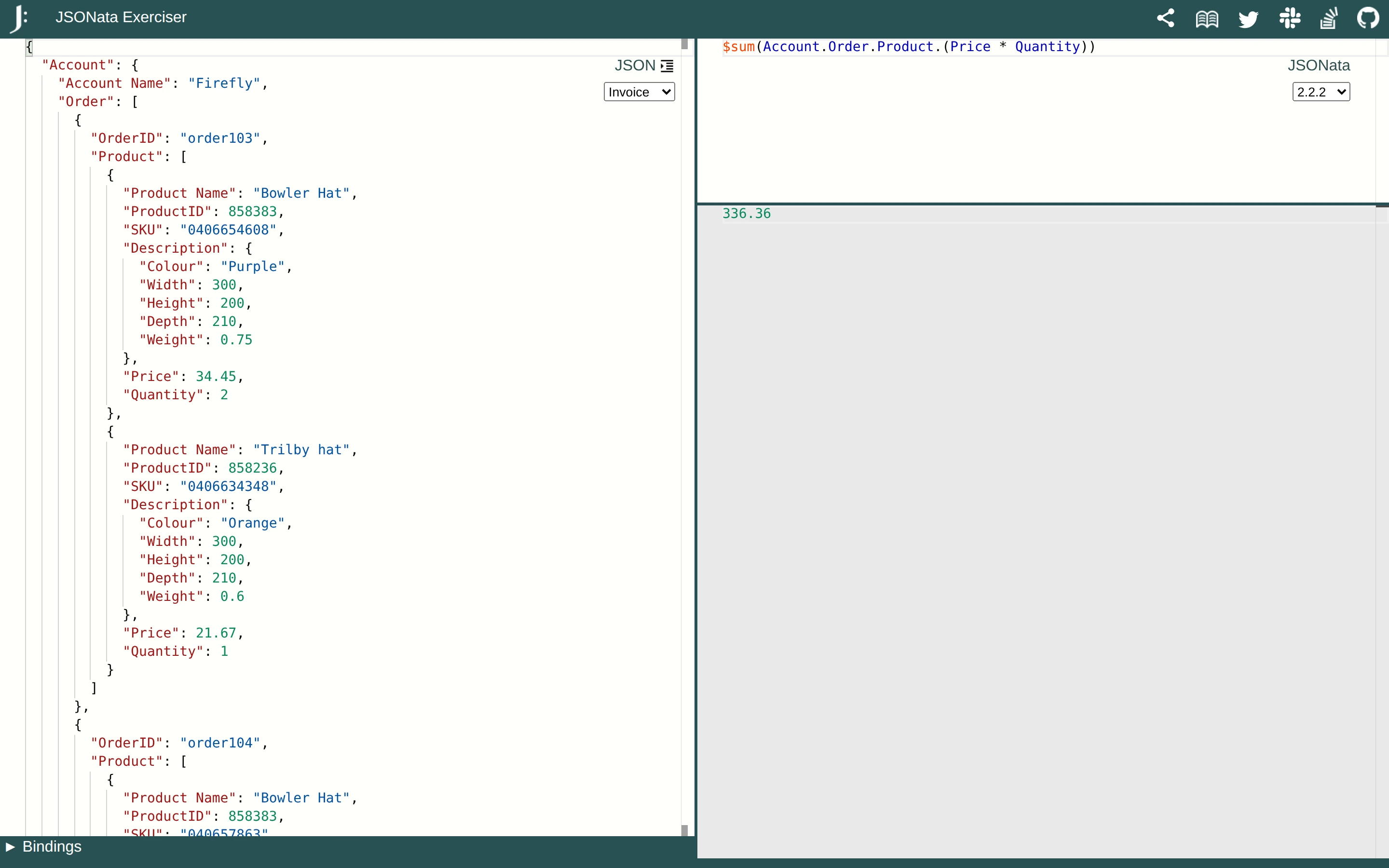 JSONata — Transformation playground — captured interface