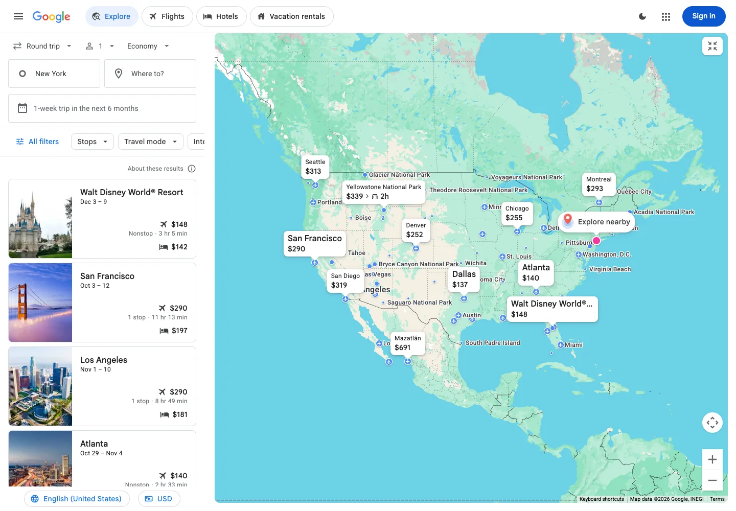 Google Travel — Explore map — captured interface
