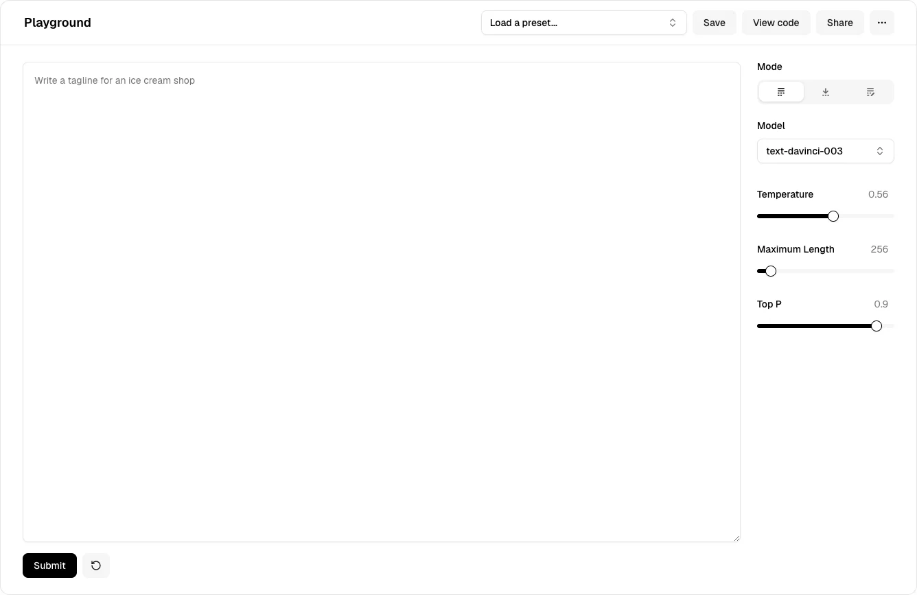 shadcn/ui — Prompt playground — captured interface