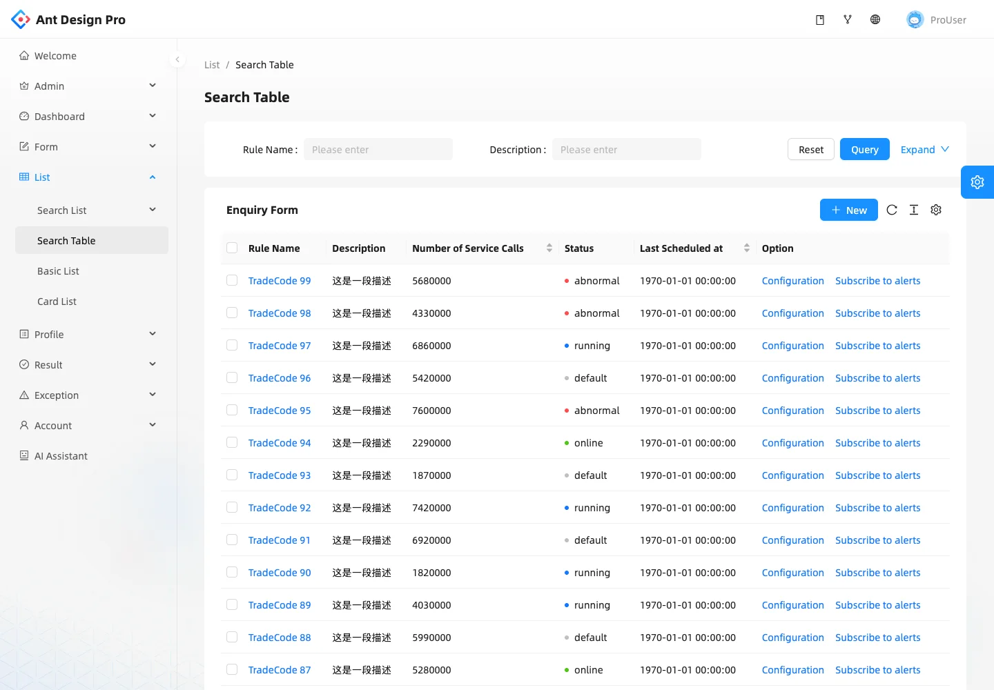 Ant Design Pro — Searchable records — captured interface