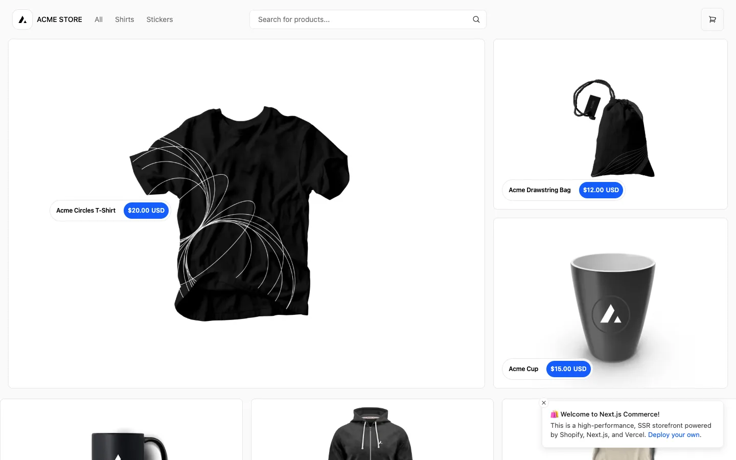 Next.js Commerce — Storefront — captured interface