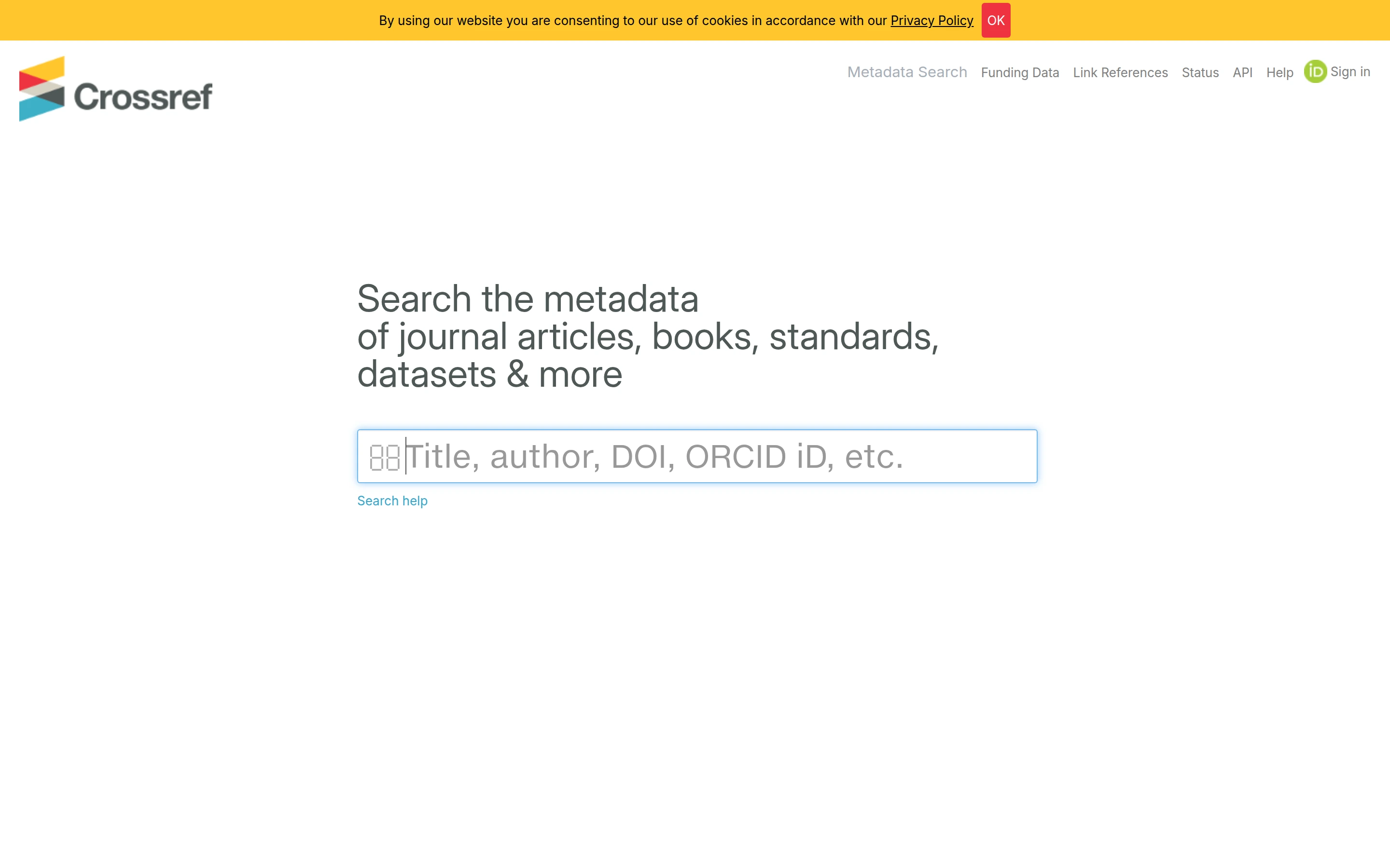 Crossref — Metadata search form — captured interface
