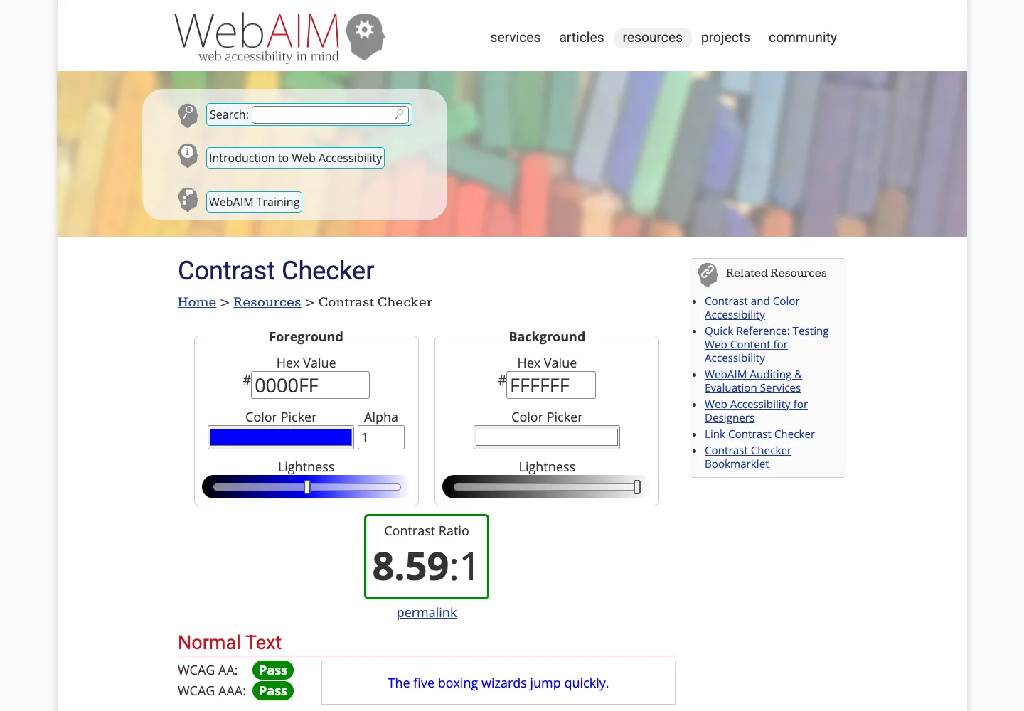 WebAIM Contrast Checker — captured interface