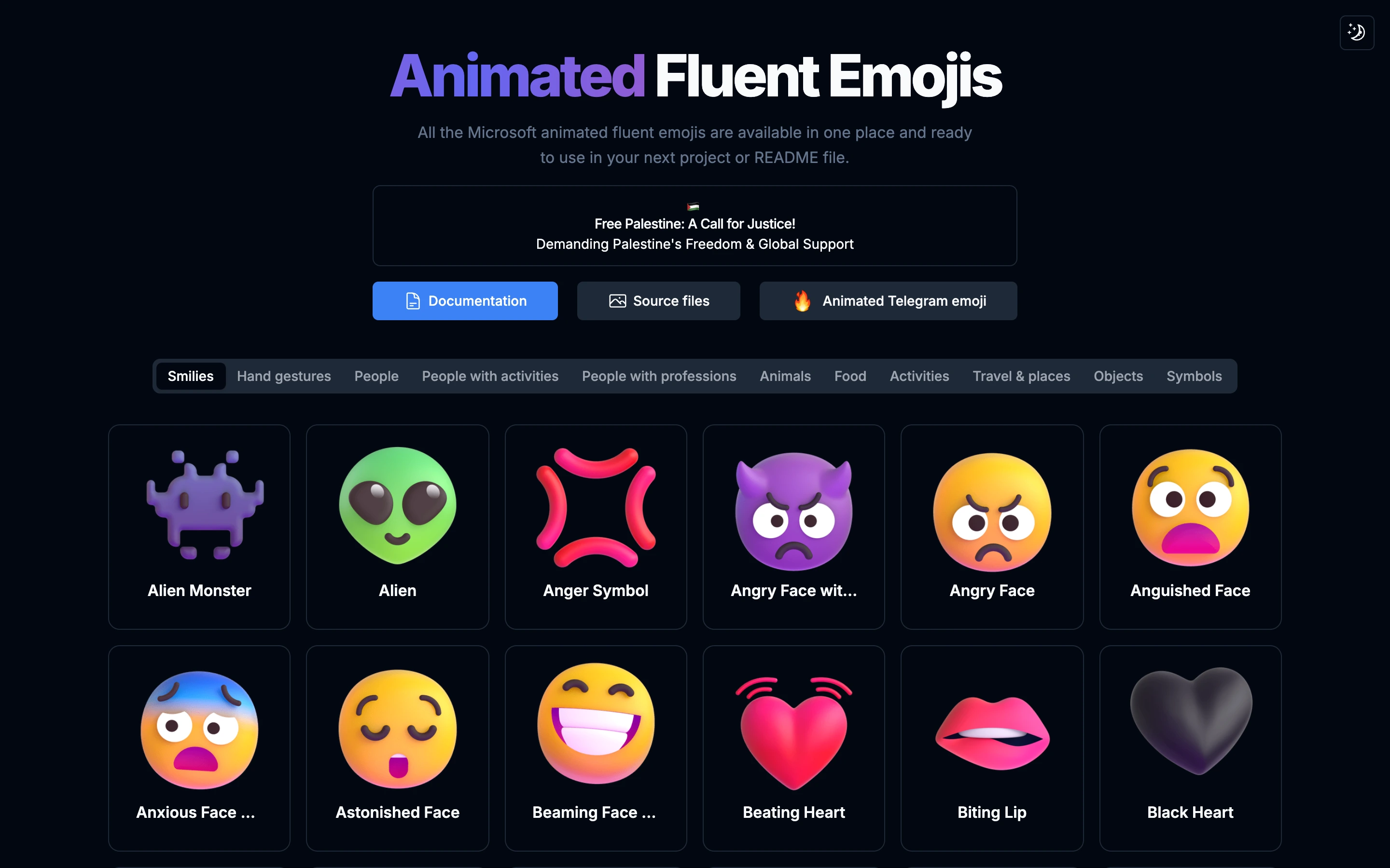 Animated Fluent Emojis — captured interface