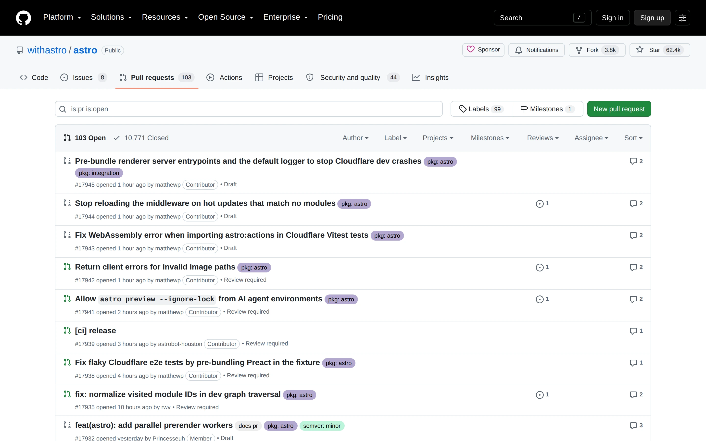 GitHub — Pull requests — captured interface