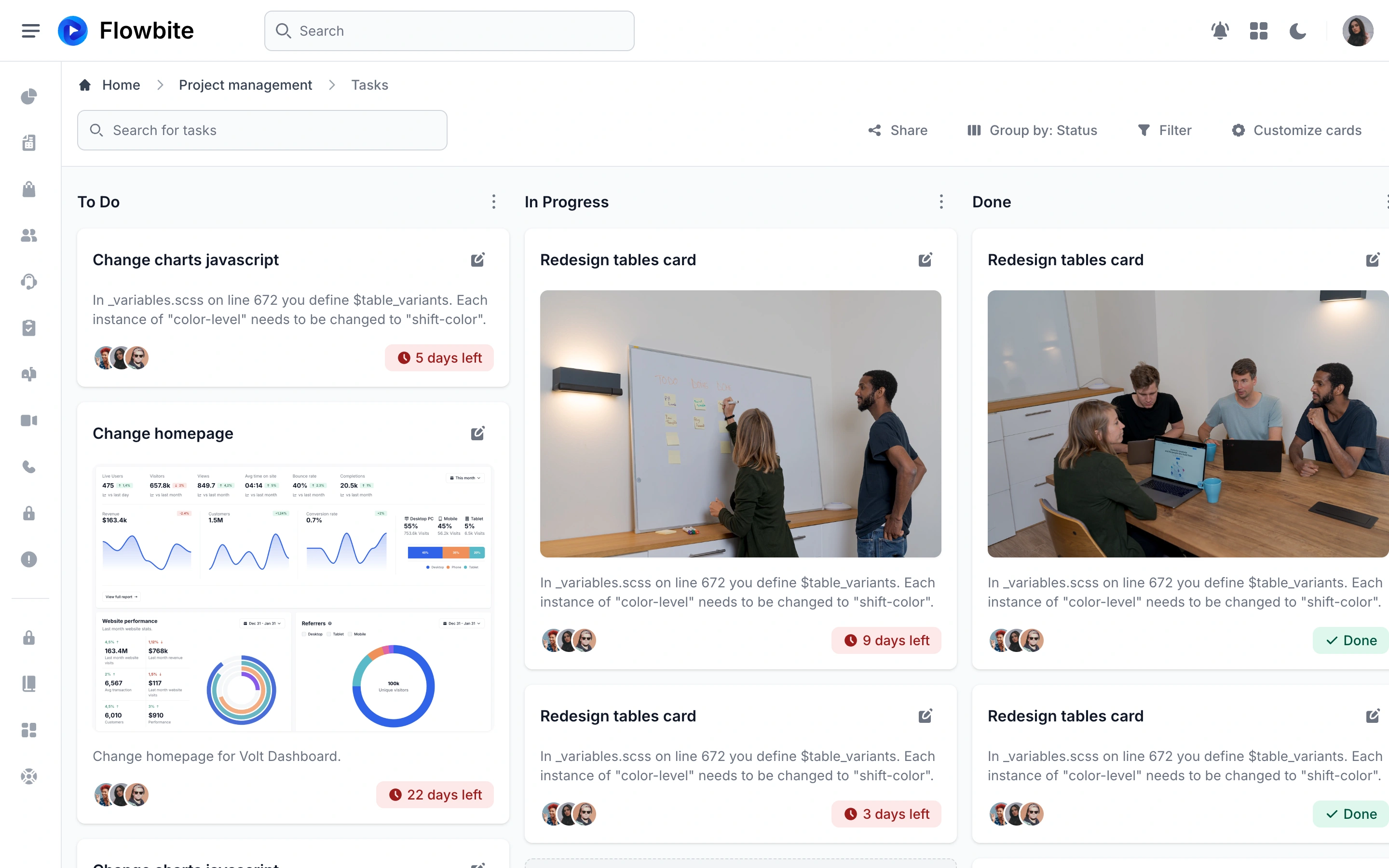 Flowbite — Kanban demo — captured interface