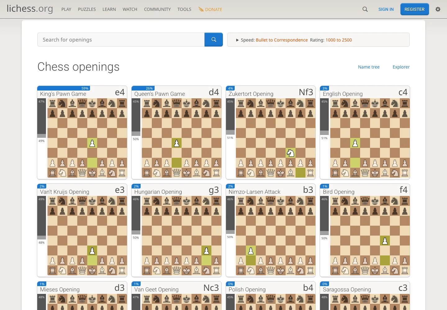 Lichess — Opening explorer — captured interface