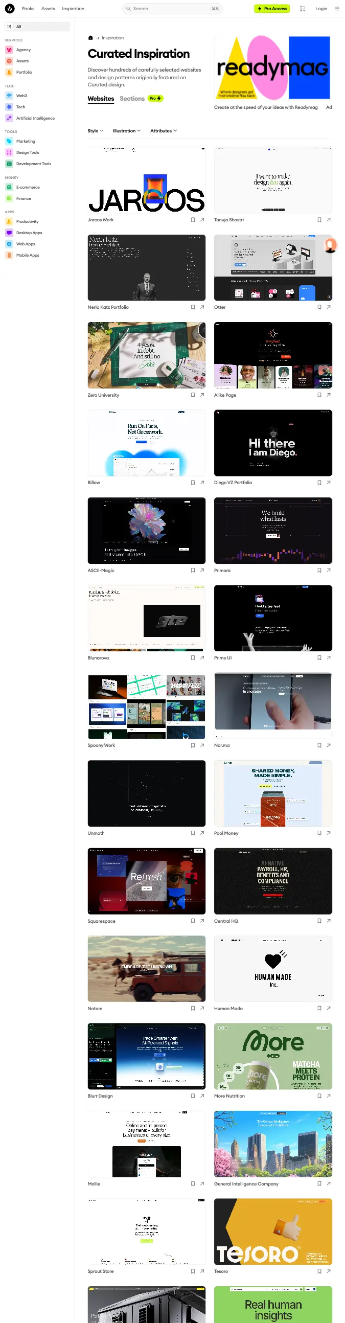 Curated.design — captured interface
