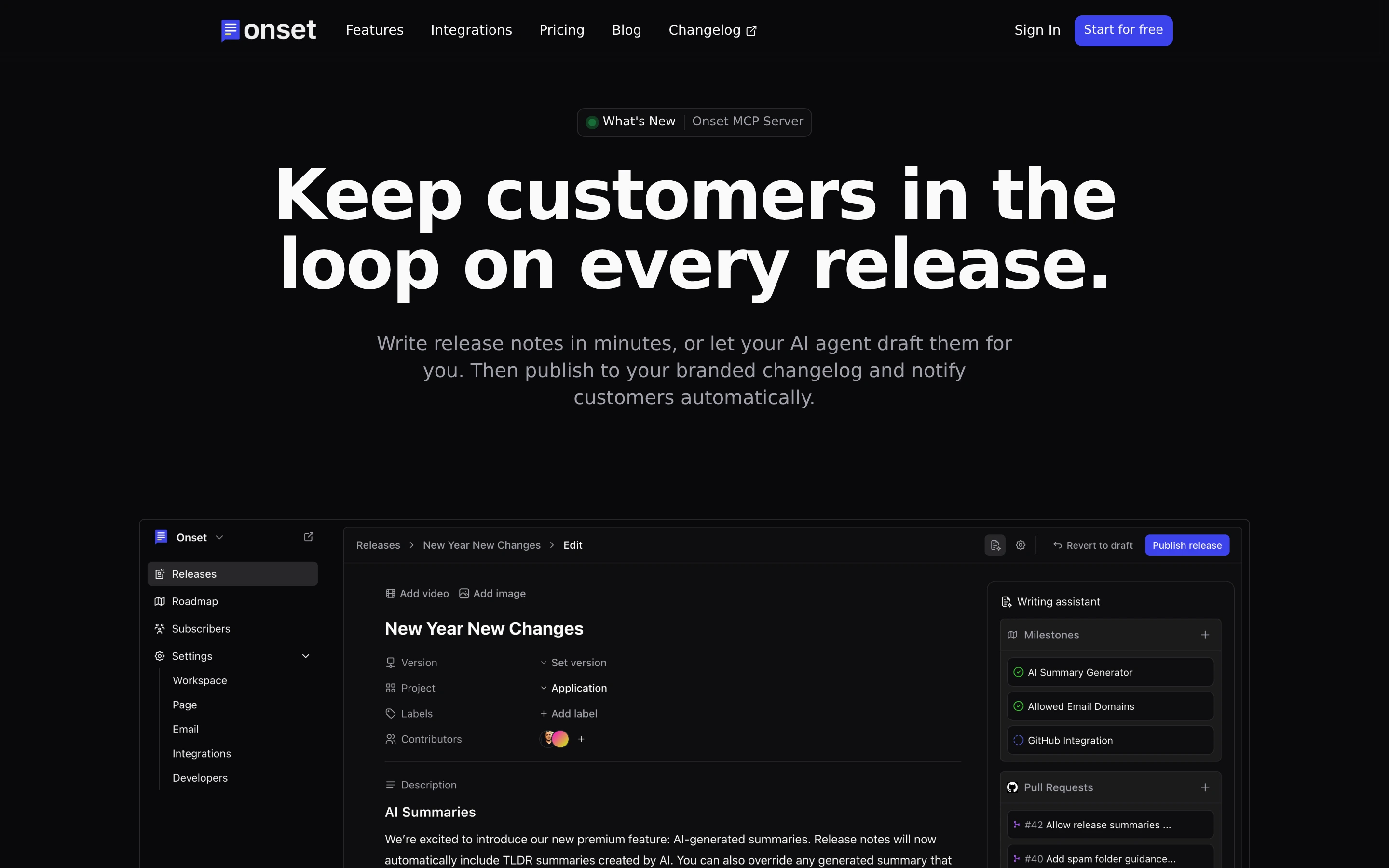Onset.io — captured interface