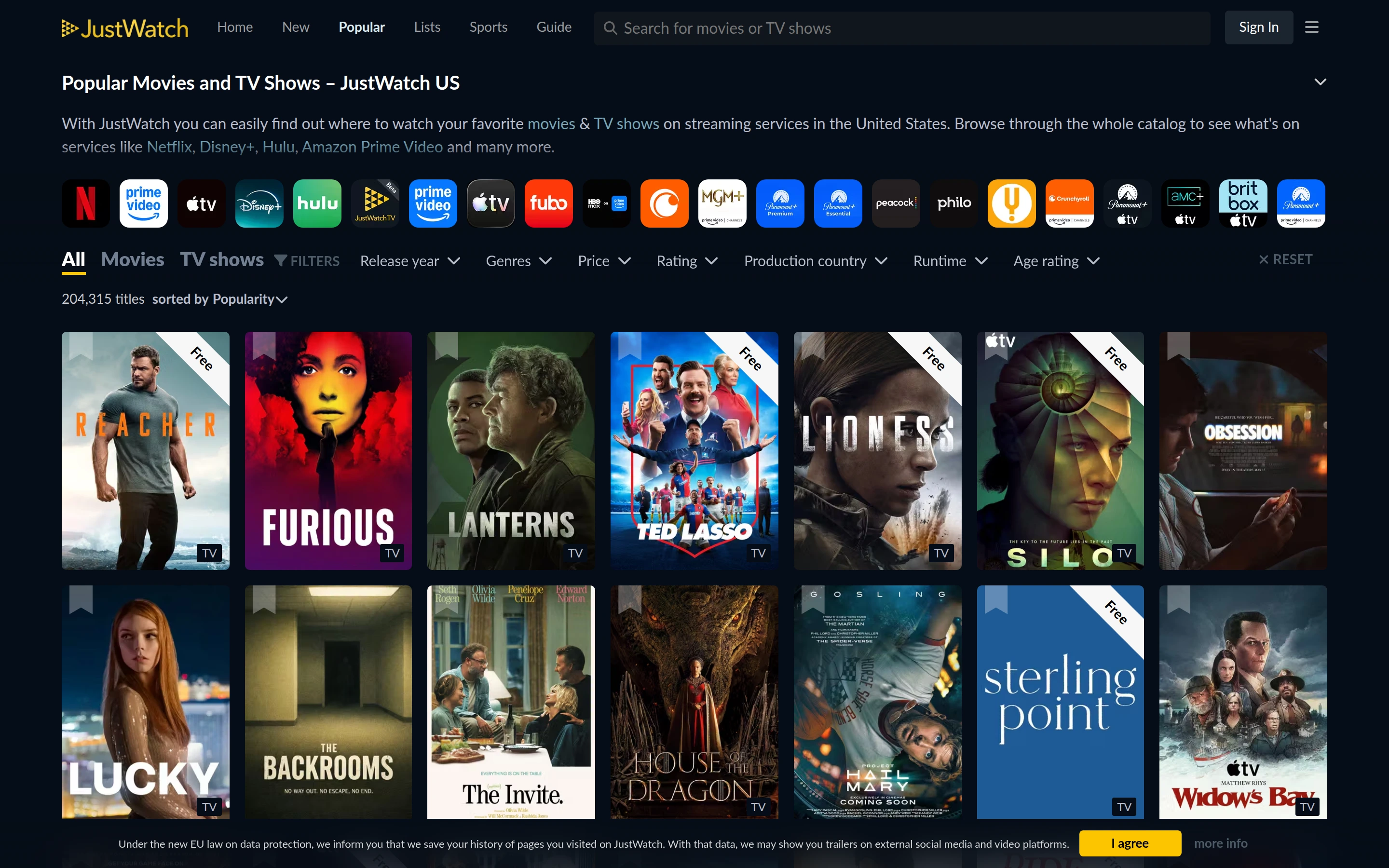 JustWatch — Streaming discovery — captured interface