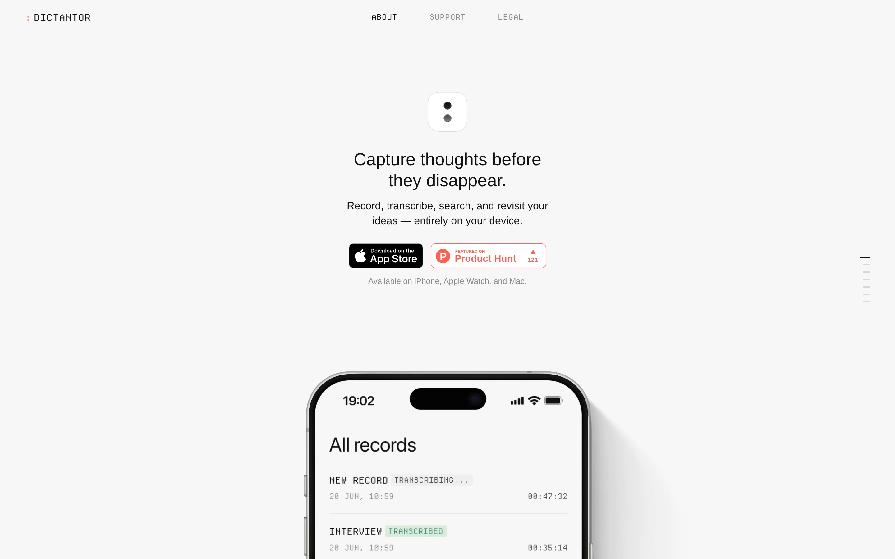 Dictantor — captured interface