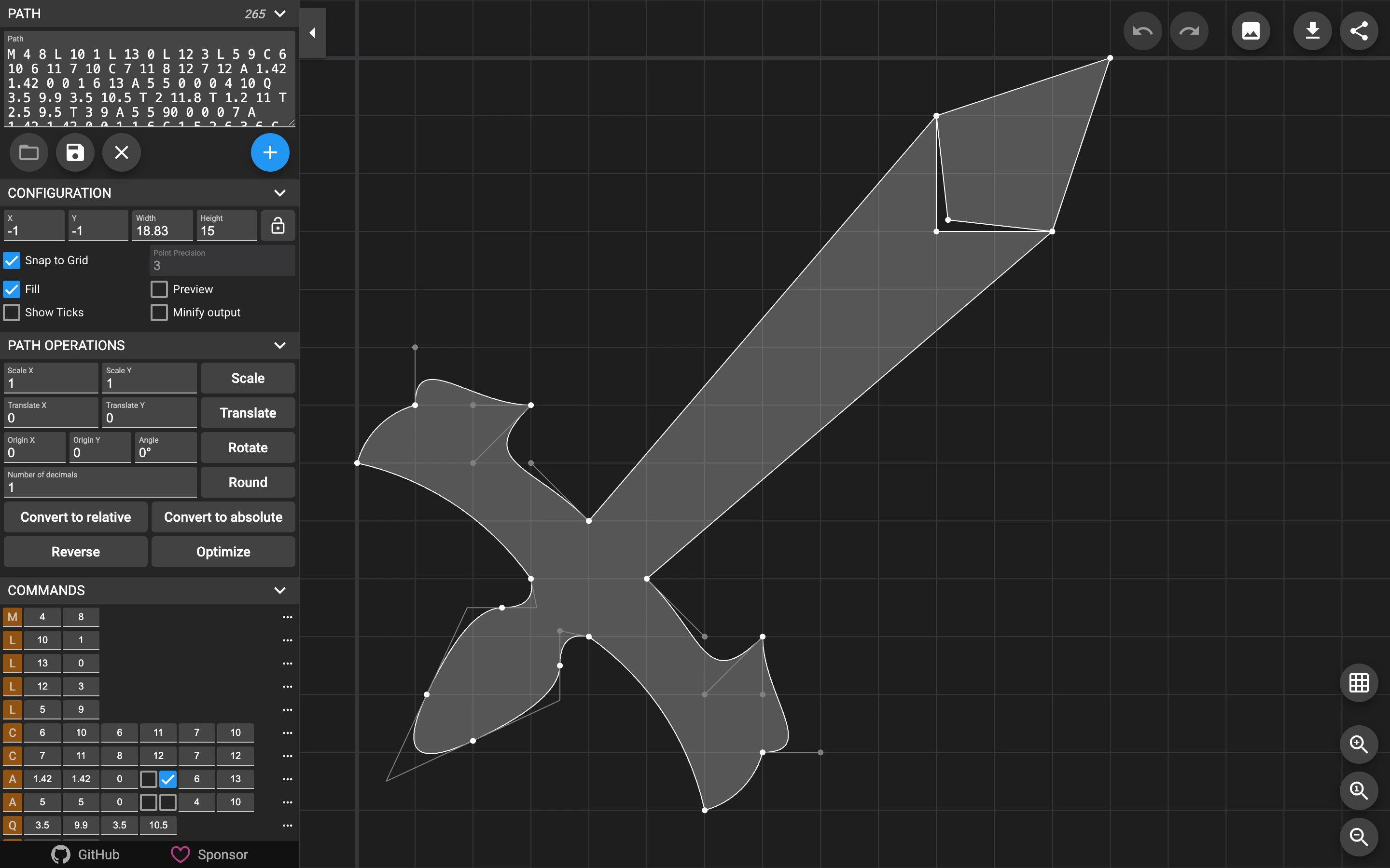 SVG Path Editor — Sample path — captured interface