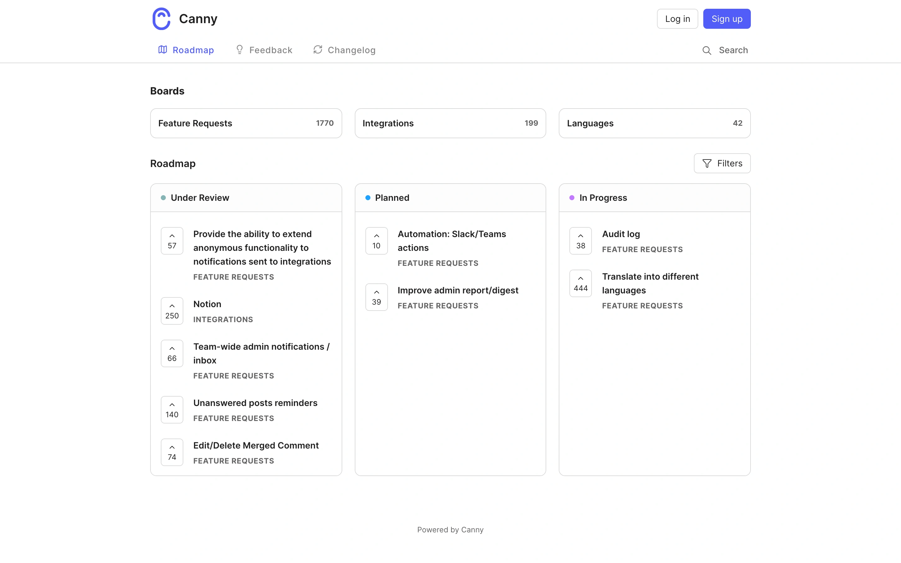 Canny — Roadmap — captured interface
