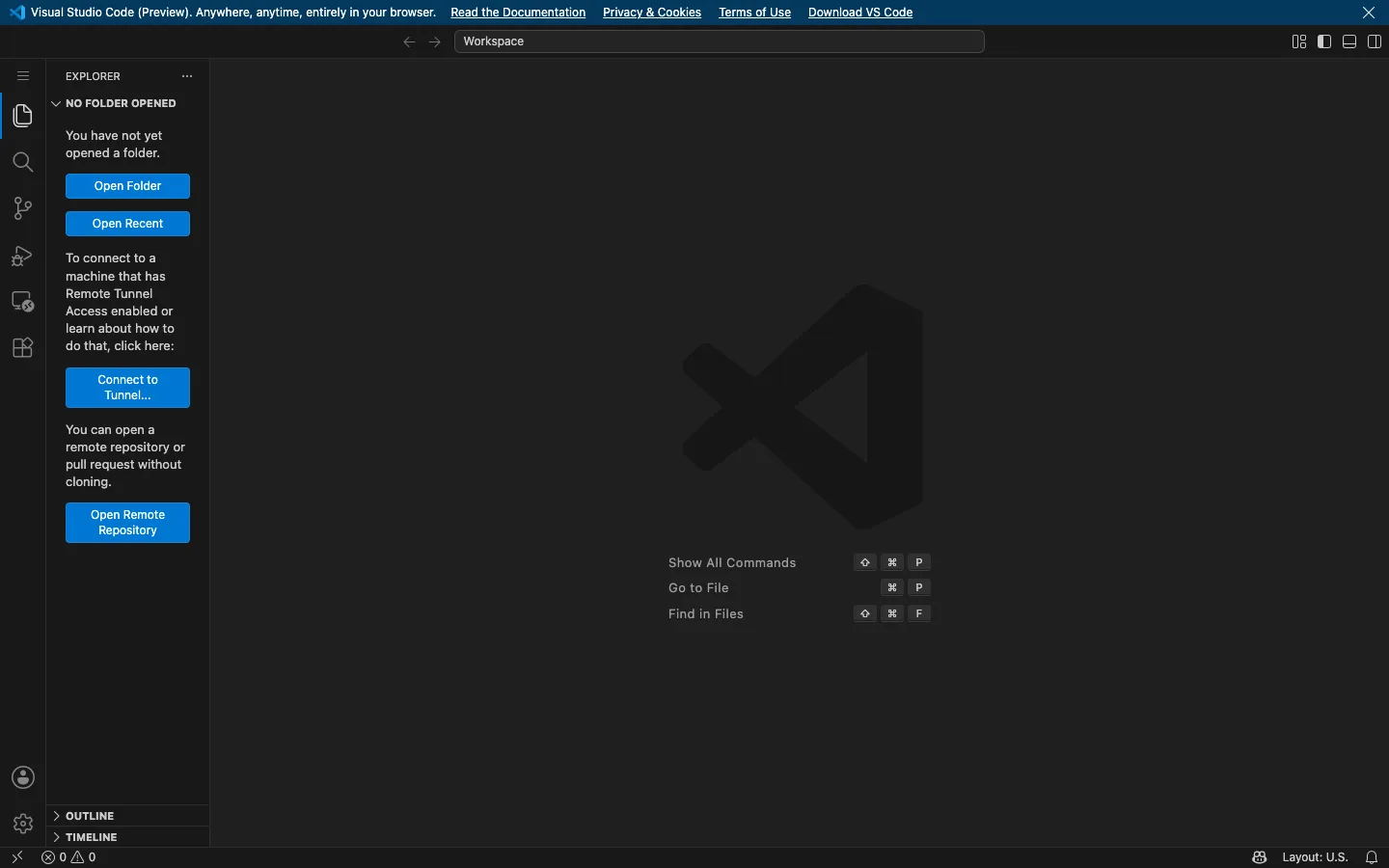 VS Code — Web Empty Workspace — captured interface