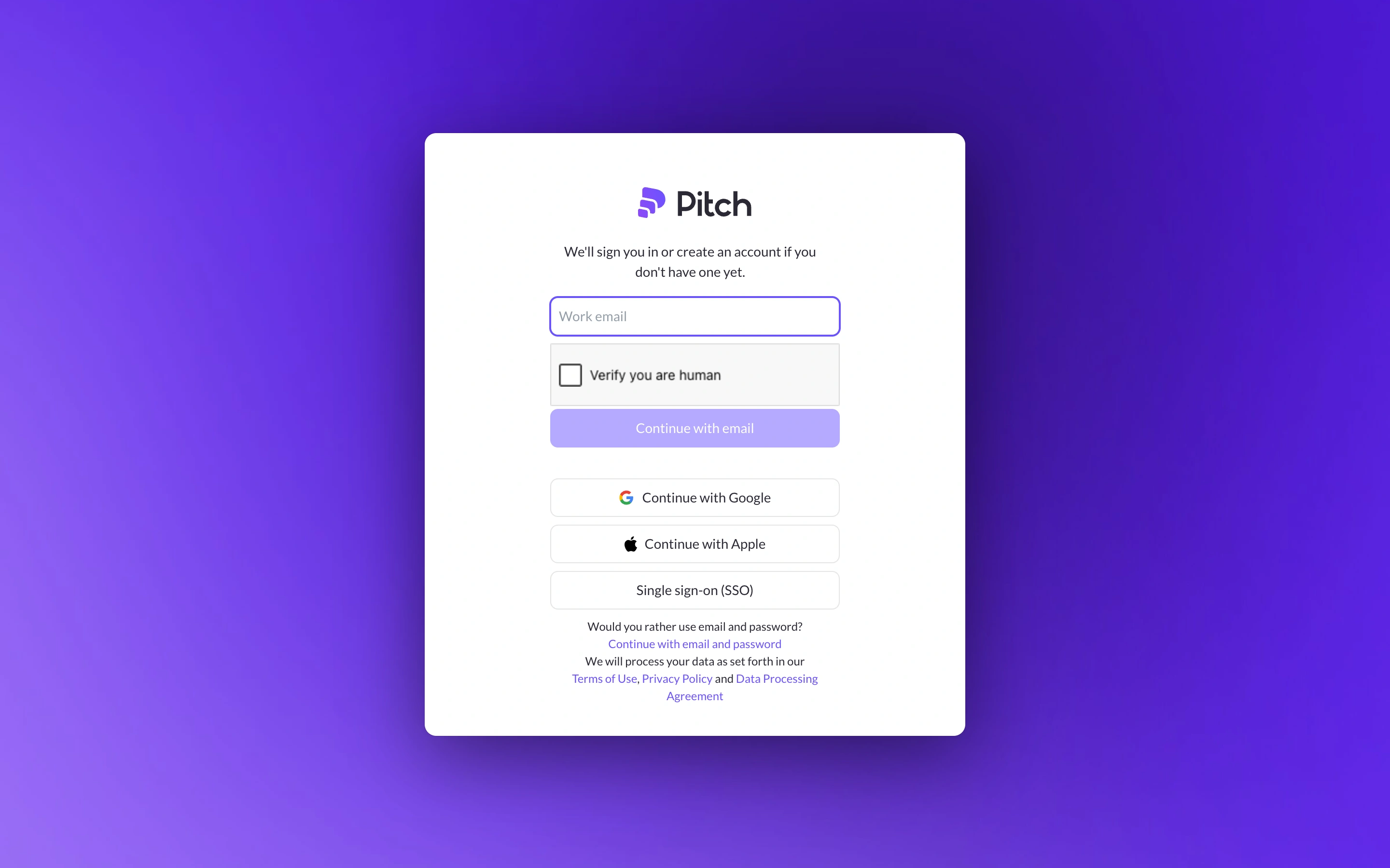 Pitch — Account entry — captured interface