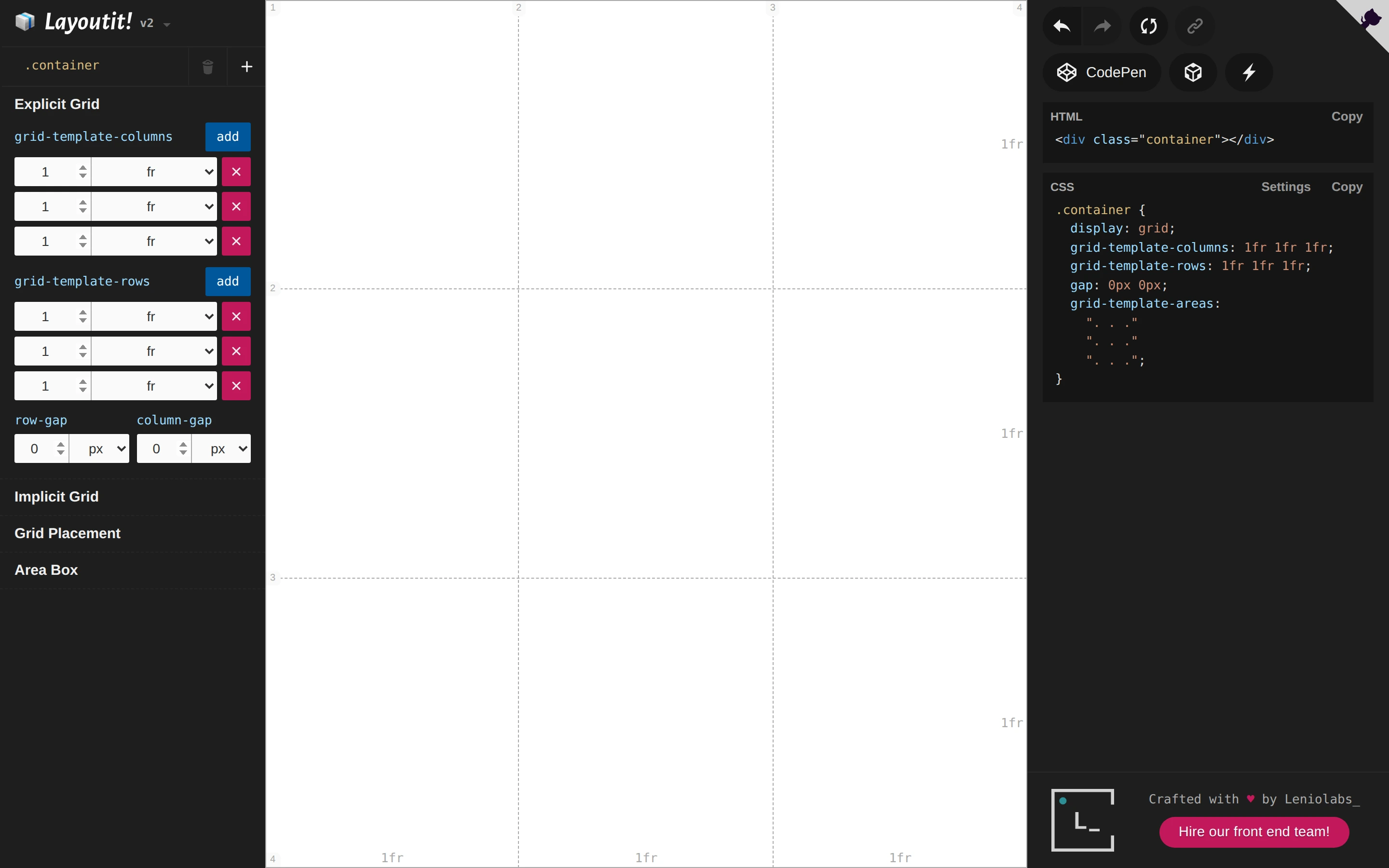 Layoutit Grid — Grid layout editor — captured interface