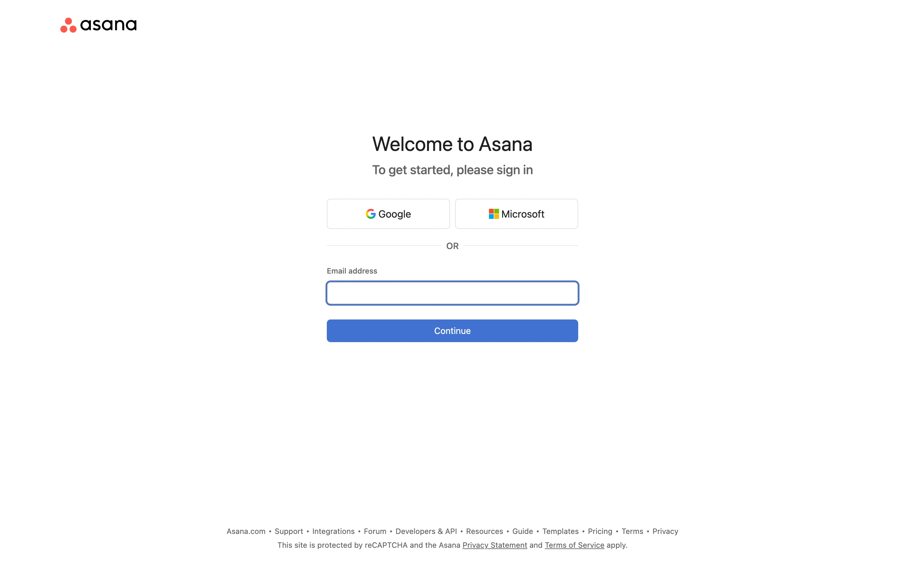 Asana — Account entry — captured interface