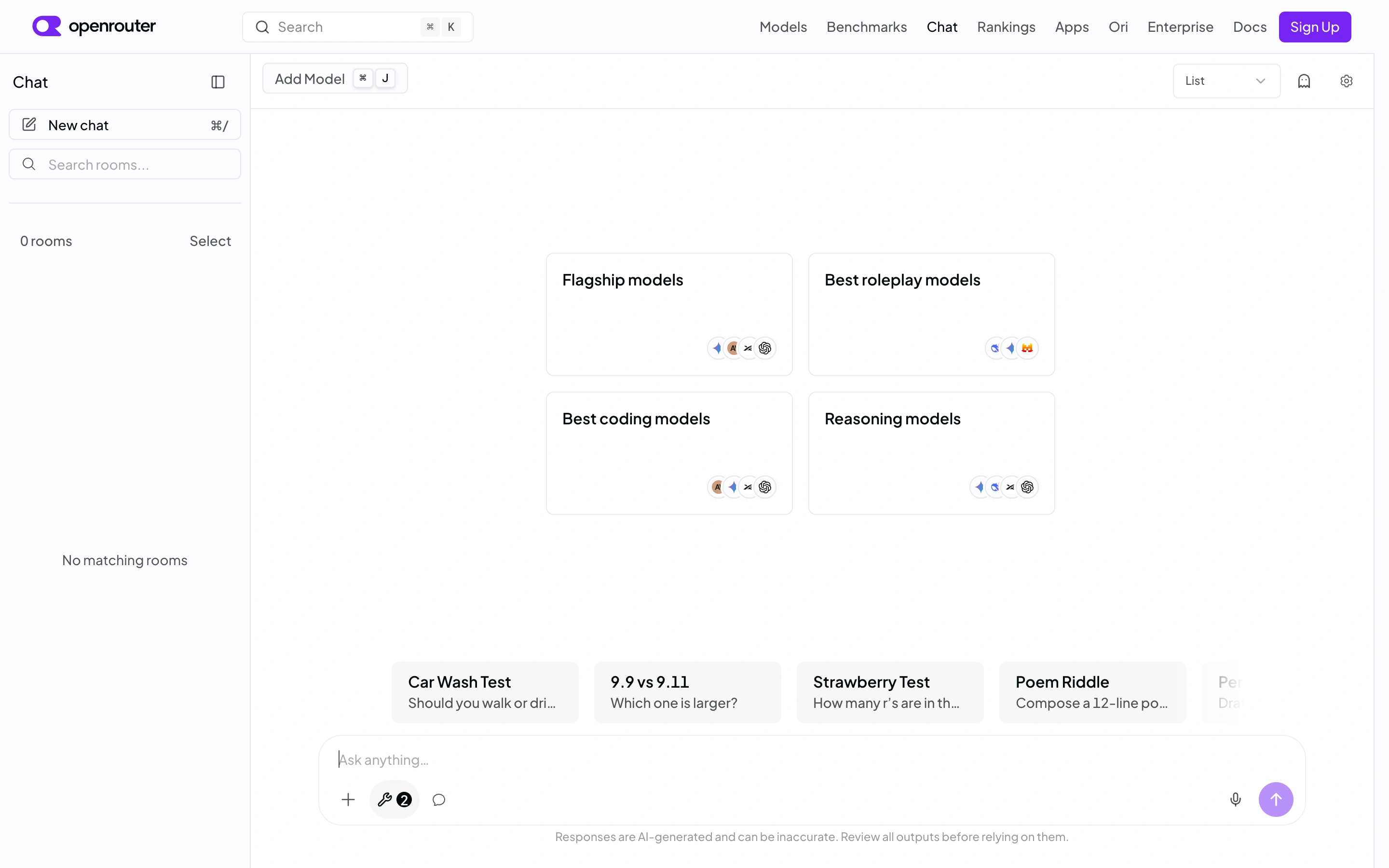 OpenRouter — Chat playground — captured interface
