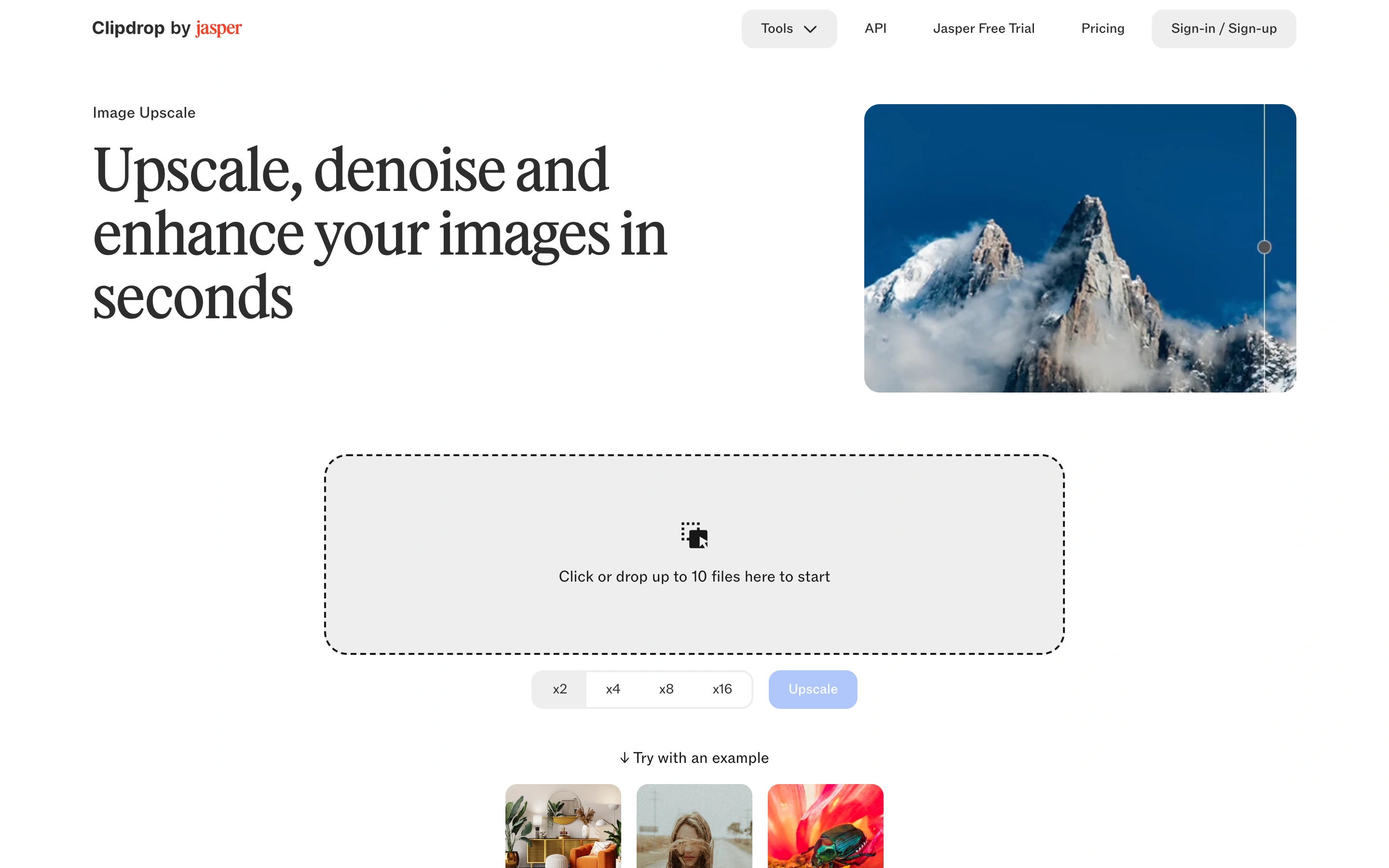 Clipdrop — Image upscaler — captured interface