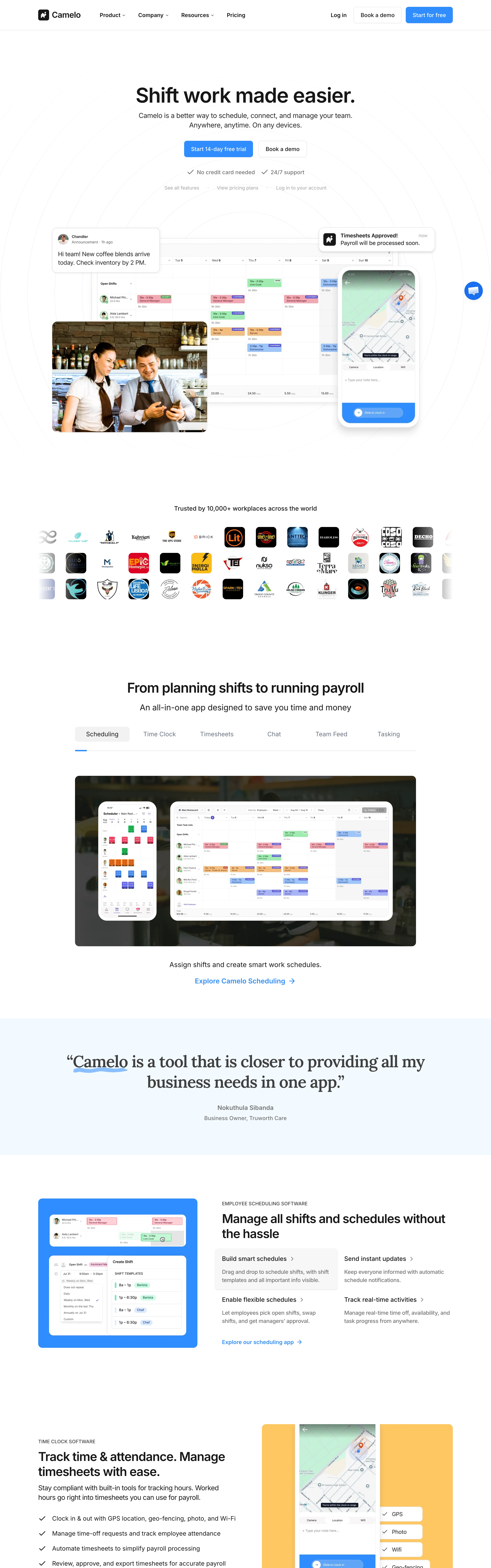 Camelo — Clean Blue Workforce SaaS — captured interface