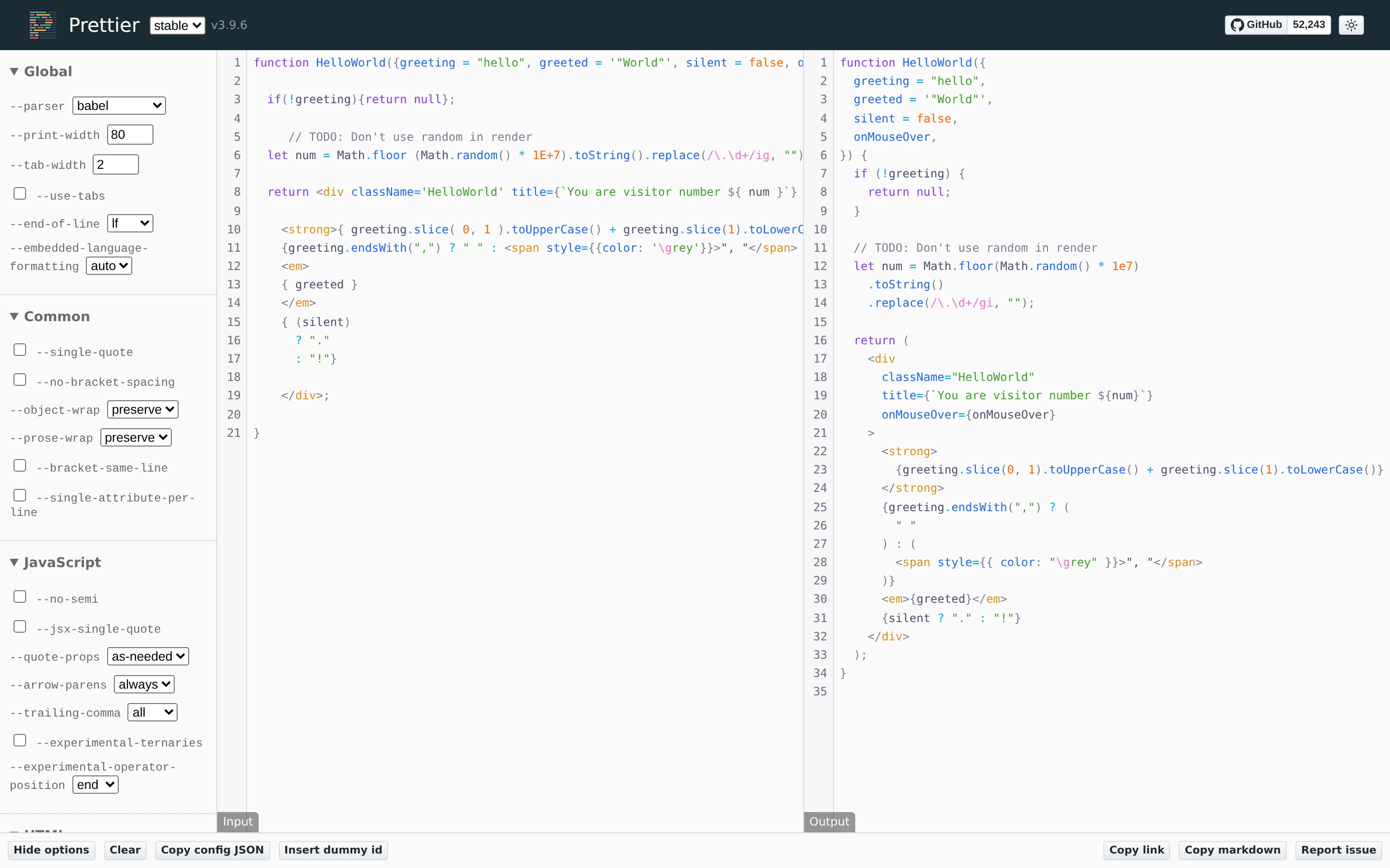 Prettier — Formatting playground — captured interface
