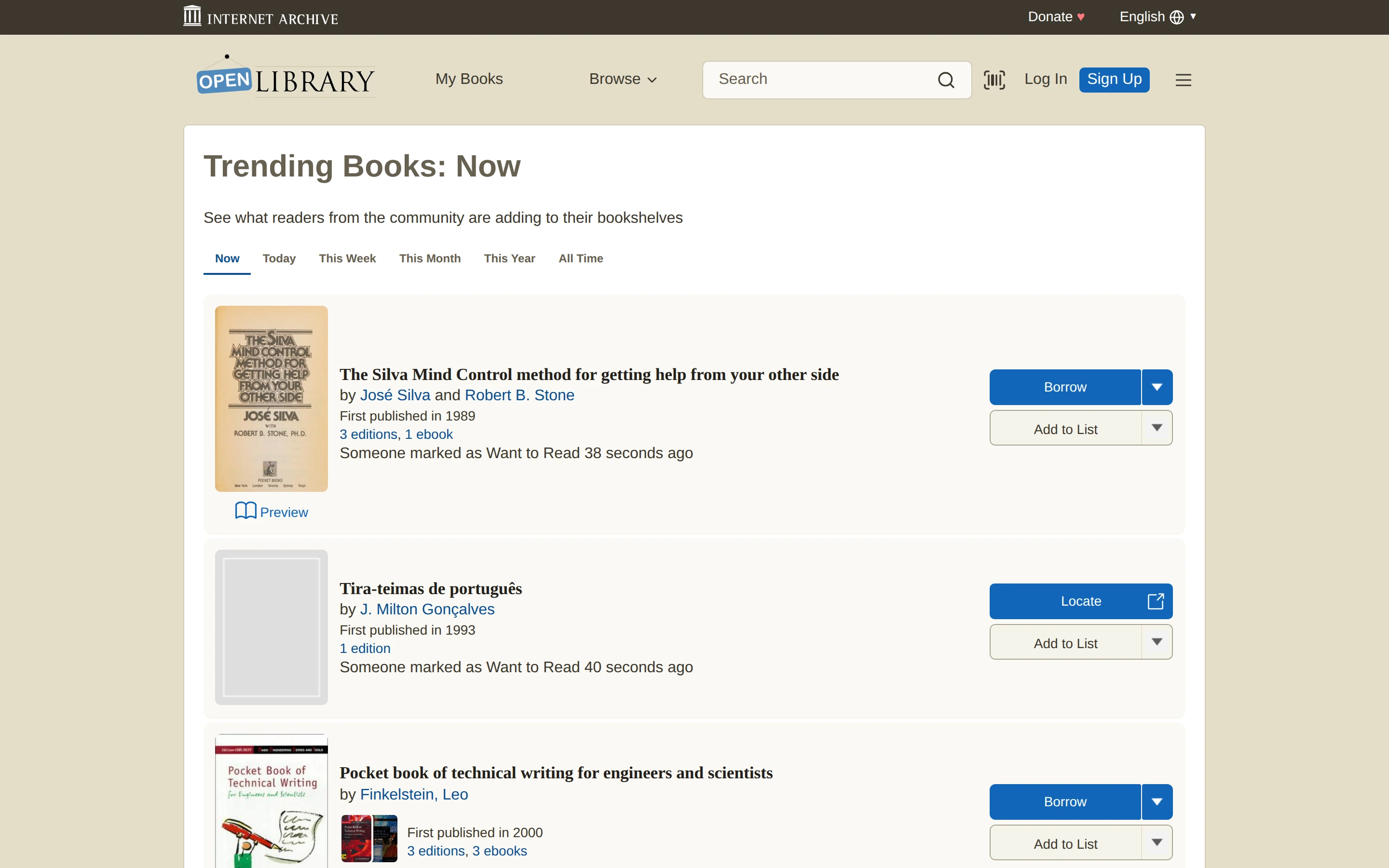 Open Library — Trending books — captured interface