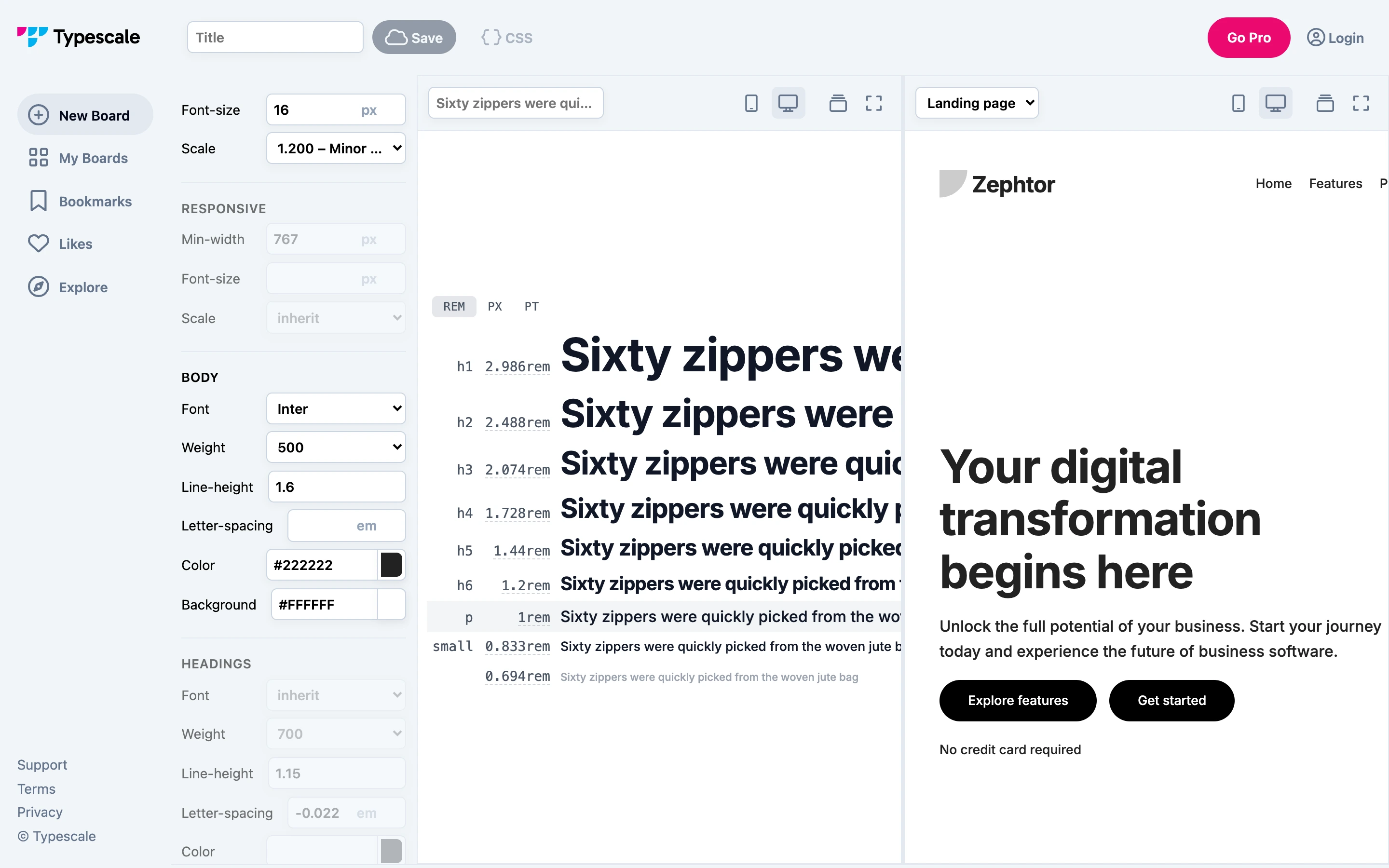 Type Scale — captured interface