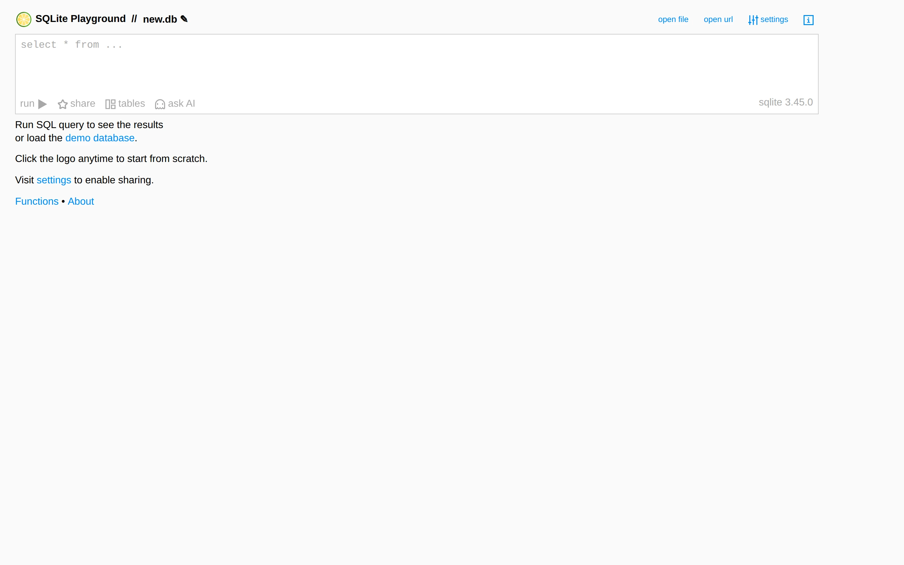 SQLime — SQL playground — captured interface